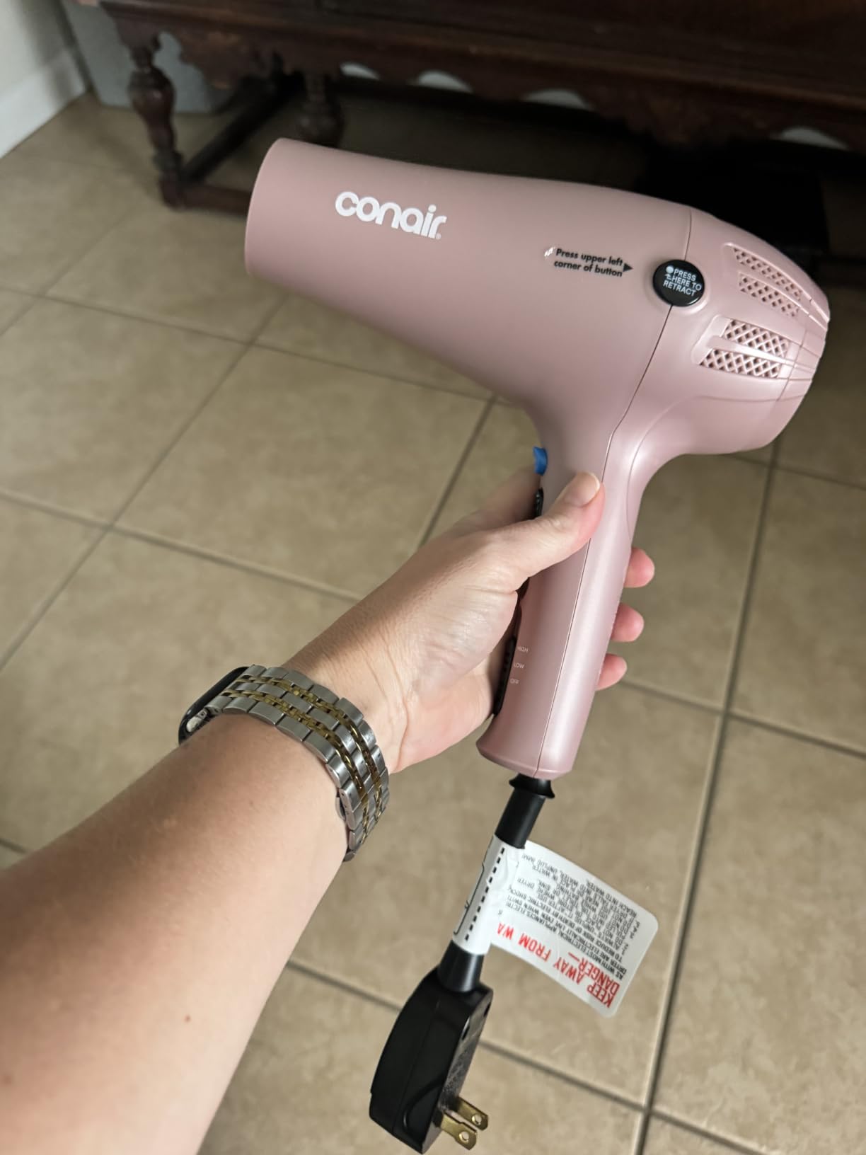 Conair Hair Dryer with Diffuser and Concentrator, 1875W, Pink customer photo 2