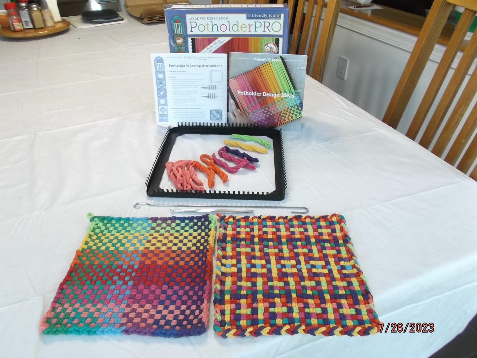 Harrisville Designs Friendly Loom Potholder Pro Weaving Kit | 10”x10” Sturdy Metal Loom and Quality Cotton Weaving Loops | Complete Kit to Weave 2 Large, Durable Potholders | Made in the USA customer photo 1