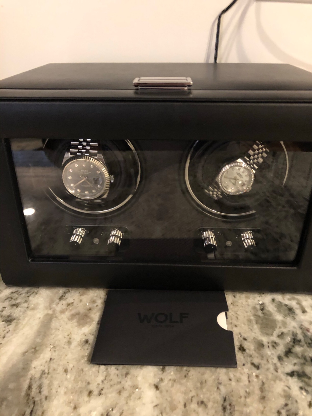 Wolf Heritage Single Winder with Glass Cover, Black - Secure Fit with Patented Lock-in Dynamic Cuff - for Bigger, Heavier Watches - Vegan Leather - Includes Universal Adapter customer photo 2