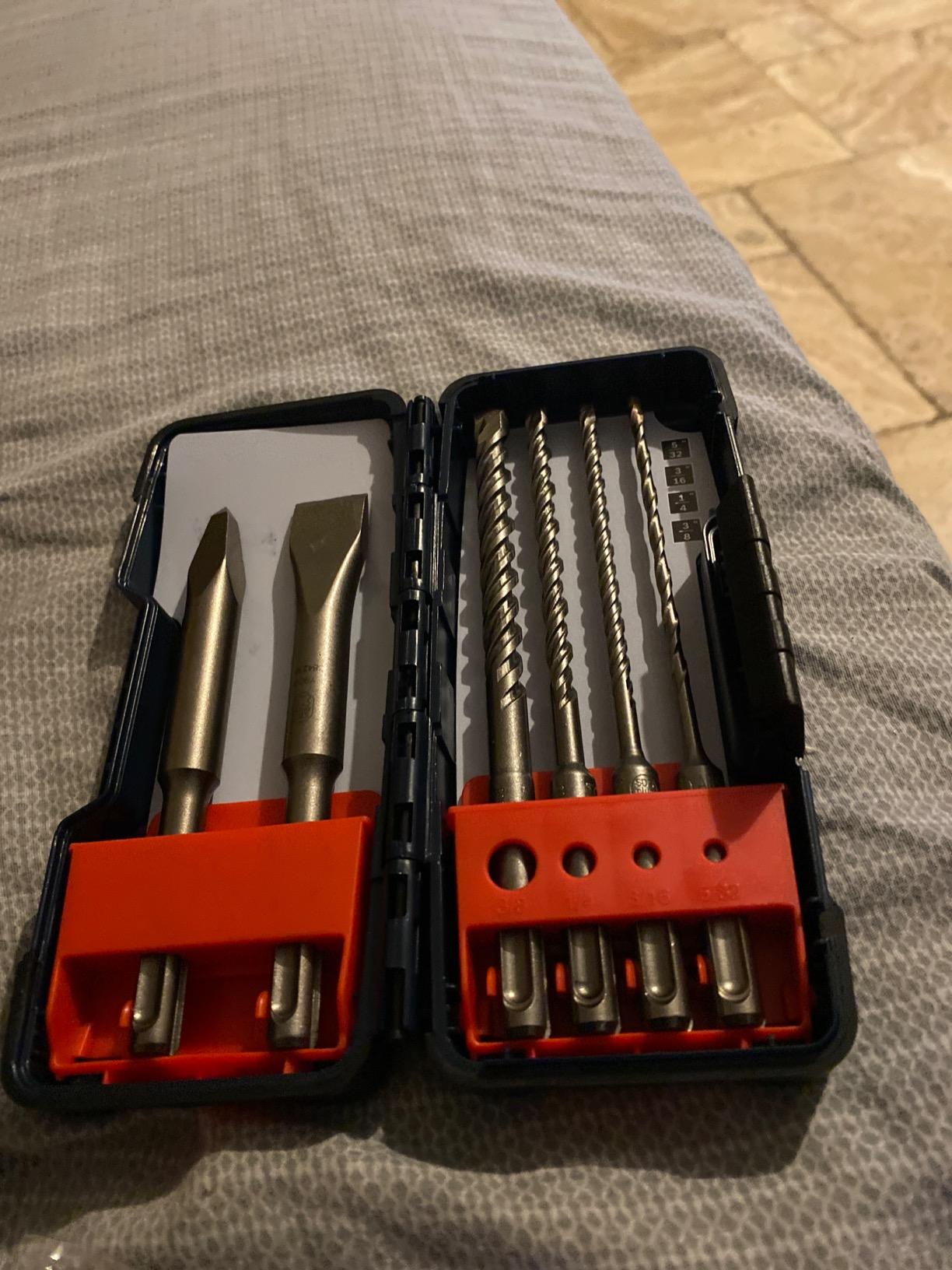 BOSCH HCST006 SDS-Plus Bulldog Rotary Hammer Bits | Four carbide bits, flat chisel and point chisel, optimized brazing, heavy-load tips and Brute Tough storage case customer photo 2