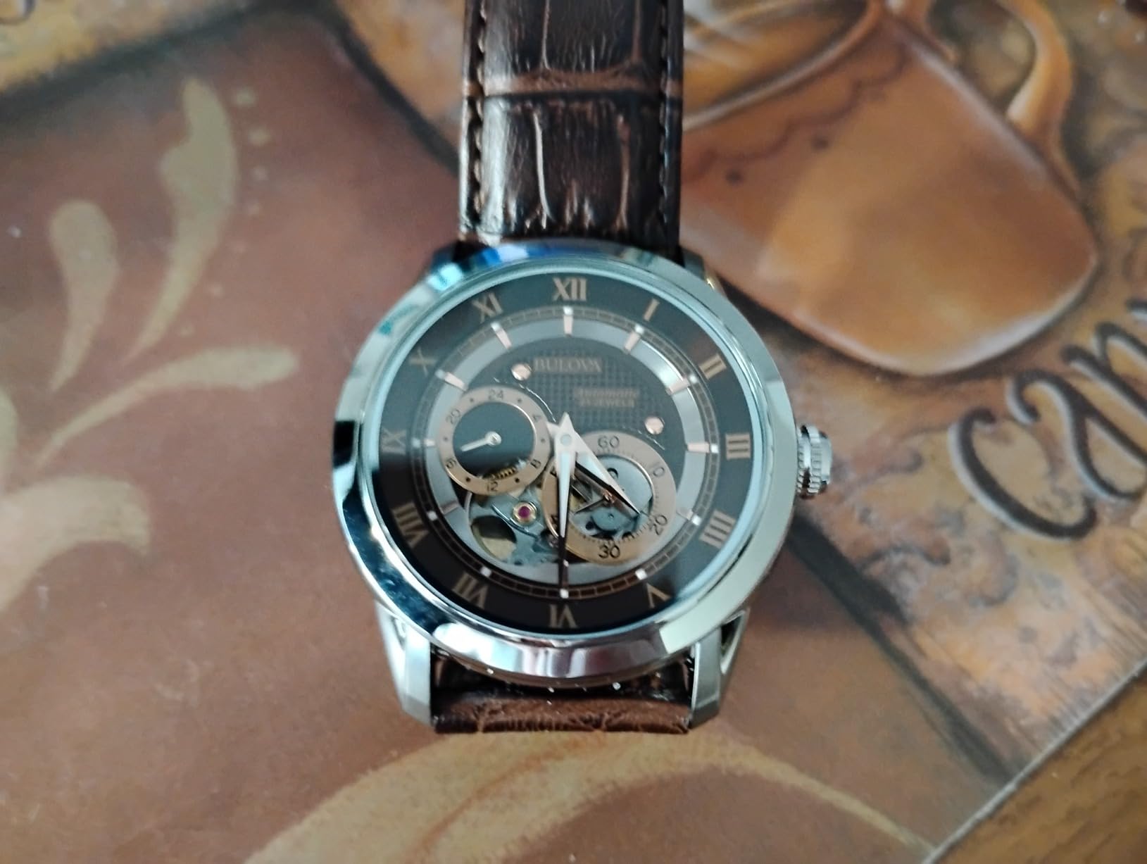 Bulova Men's Classic Sutton 4-Hand Automatic Watch, 24-Hour Sub Dial, Open Aperture, Self-Winding, Exhibition Caseback, Double Curved Mineral Crystal, Luminous Hands, 42mm customer photo 1