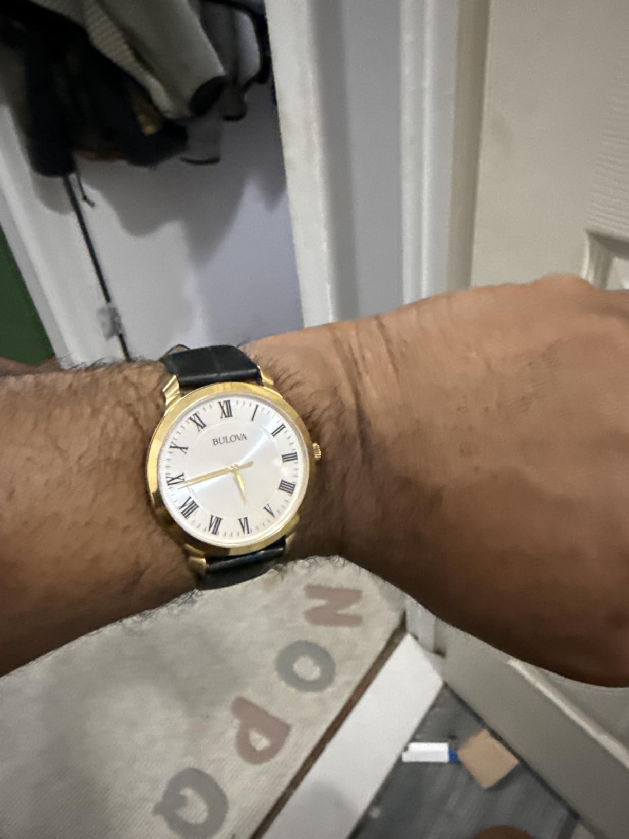 Bulova Men's Classic 3-Hand Quartz Black Leather Strap Watch, Roman Numeral Markers, 41mm customer photo 2