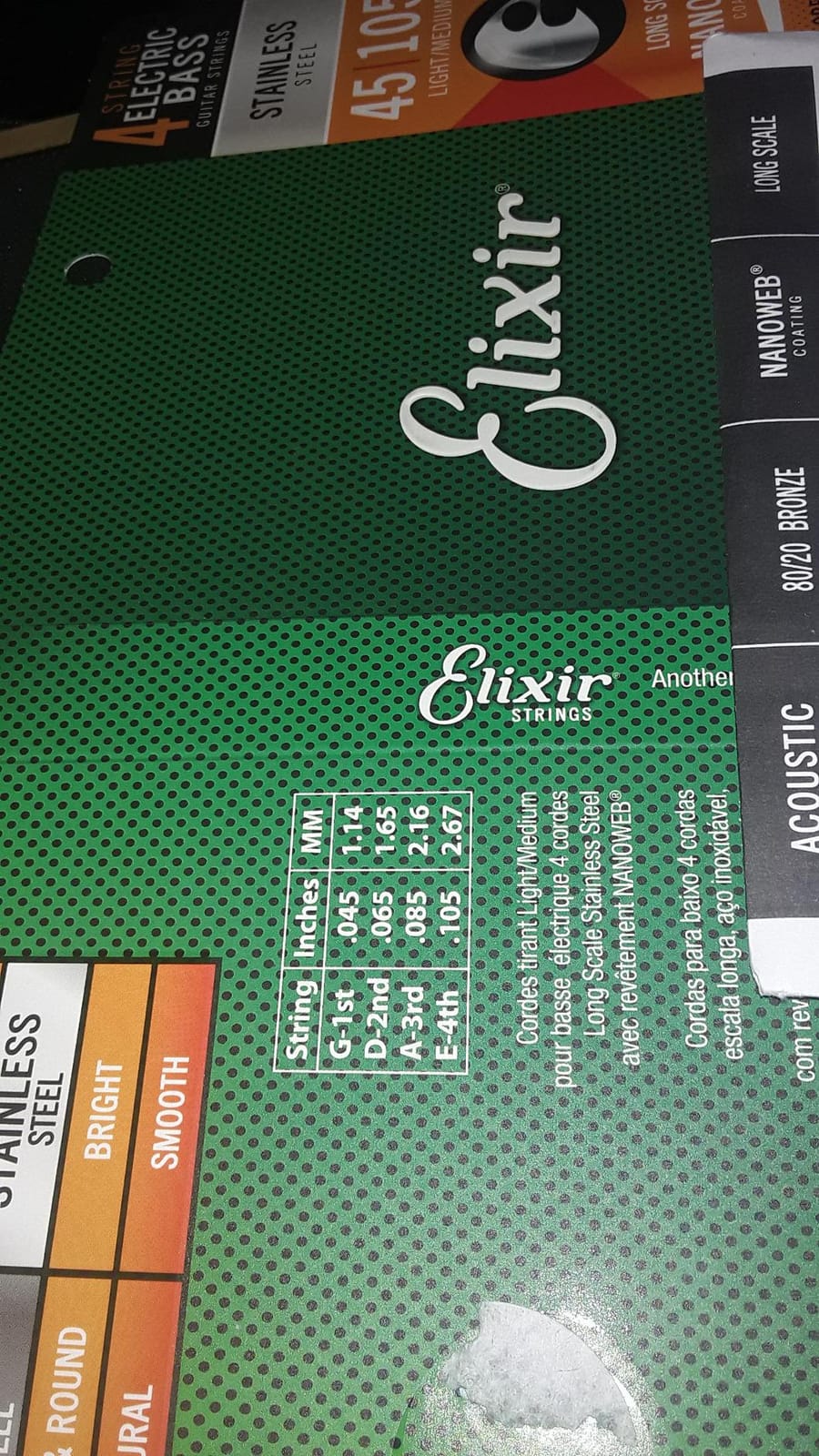 Elixir Electric Bass Strings, Stainless Steel, NANOWEB, 4-String, 45-105 customer photo 1