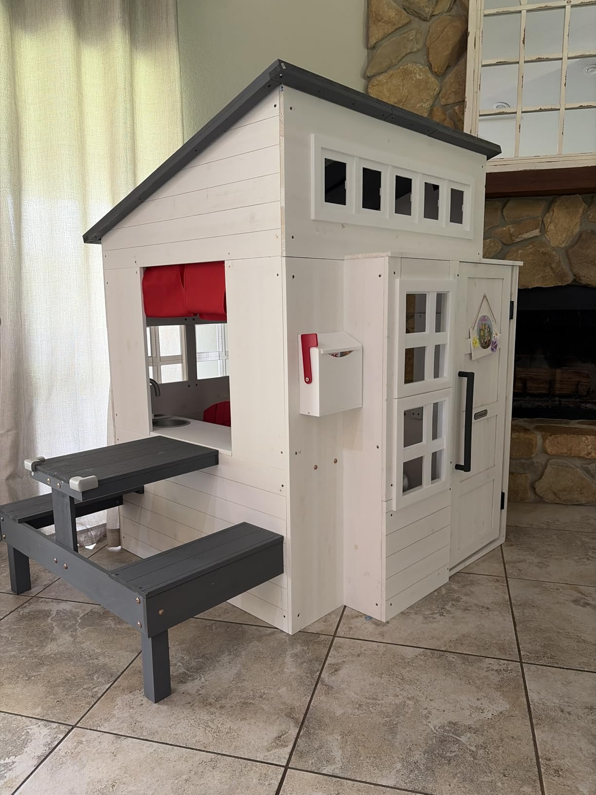KidKraft Modern Outdoor Wooden Playhouse with Picnic Table, Mailbox and Outdoor Grill ,Gift for Ages 3+ customer photo 2