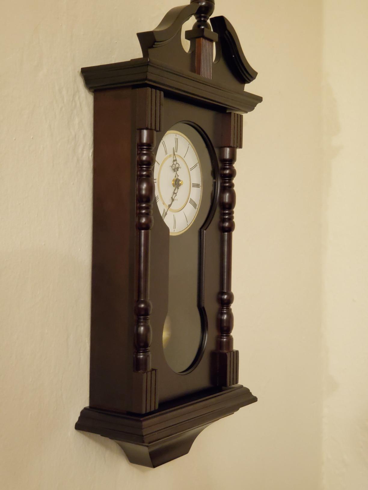 Wall Clocks: Grandfather Wood Wall Clock with Chime. Pendulum Wood Traditional Clock. Makes a Great Housewarming or Birthday Gift Wall Clock Chimes Every Hour with Westminster Melody customer photo 1