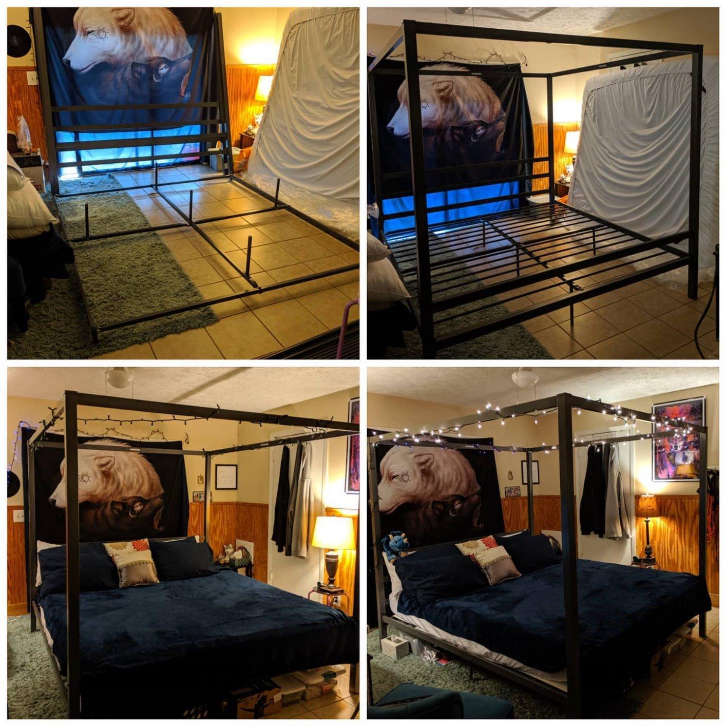 DHP Modern Metal Canopy Platform Bed with Minimalist Headboard and Four Poster Design, Underbed Storage Space, No Box Spring Needed, Queen, White customer photo 2