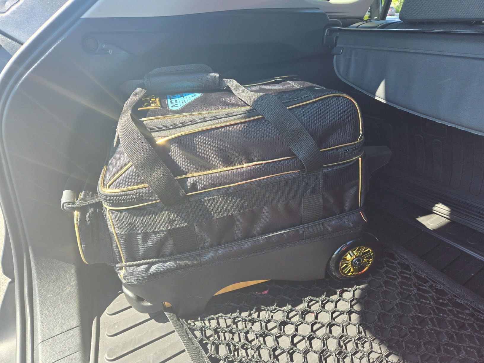 Pyramid Path Premium Deluxe 2 Ball Double Roller Bowling Bag With Large Separate Shoe Compartment (Up To US Mens Size 15) and Oversized Accessory Pocket, Retractable Locking Handle - Extends to 37