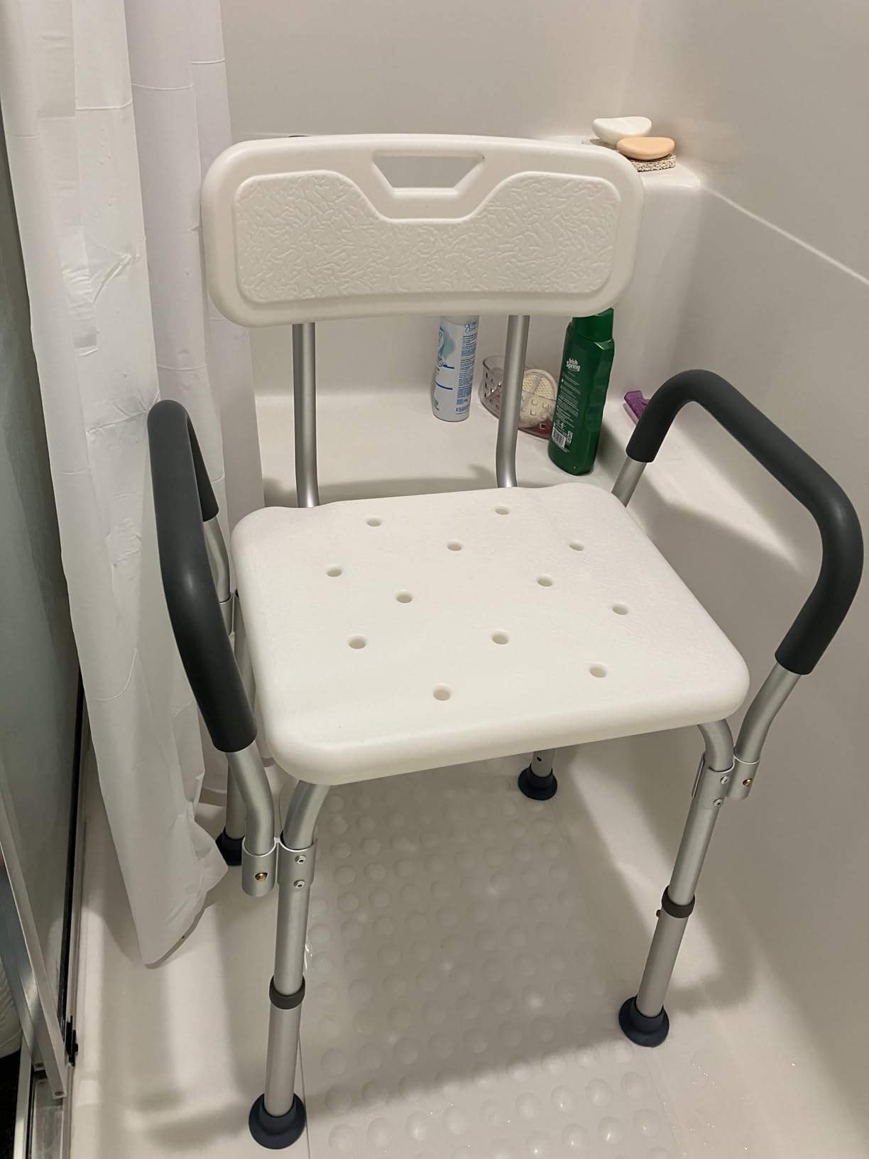 Medline Shower Chair Seat with Padded Armrests and Back | Heavy Duty Shower Chair for Bathtub | Slip Resistant Shower Seat with Adjustable Height | Shower Chair for Inside Shower with 350 lb Capacity customer photo 1