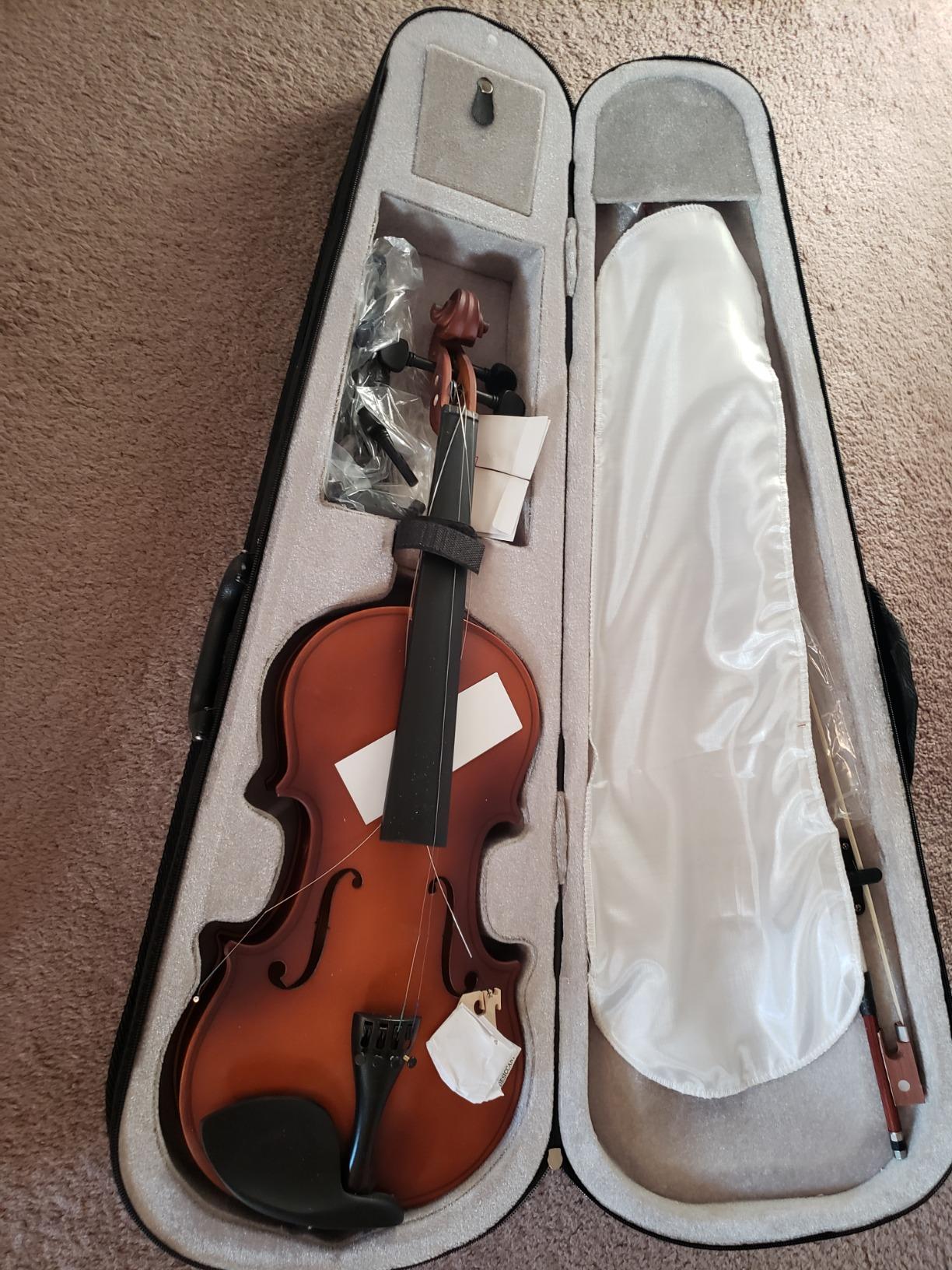 Mendini By Cecilio 1/2 Violin Set For Beginners - Fiddle Solidwood Kit with Hard Case - Acoustic Violin with Bow, Rosin, Tuner, Extra Strings & Bridge, Shoulder Rest and Lesson Book (Satin Antique) customer photo 1
