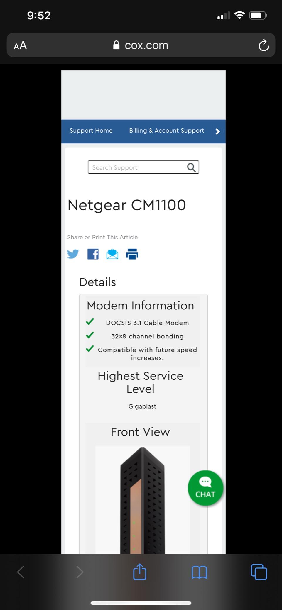 NETGEAR Nighthawk Multi-Gig Cable Modem (CM1100) - Compatible with All Cable Providers Incl. Xfinity, Spectrum, Cox - for Cable Plans Up to 1Gbps – 2 x 1G Ethernet Ports - DOCSIS 3.1 customer photo 2