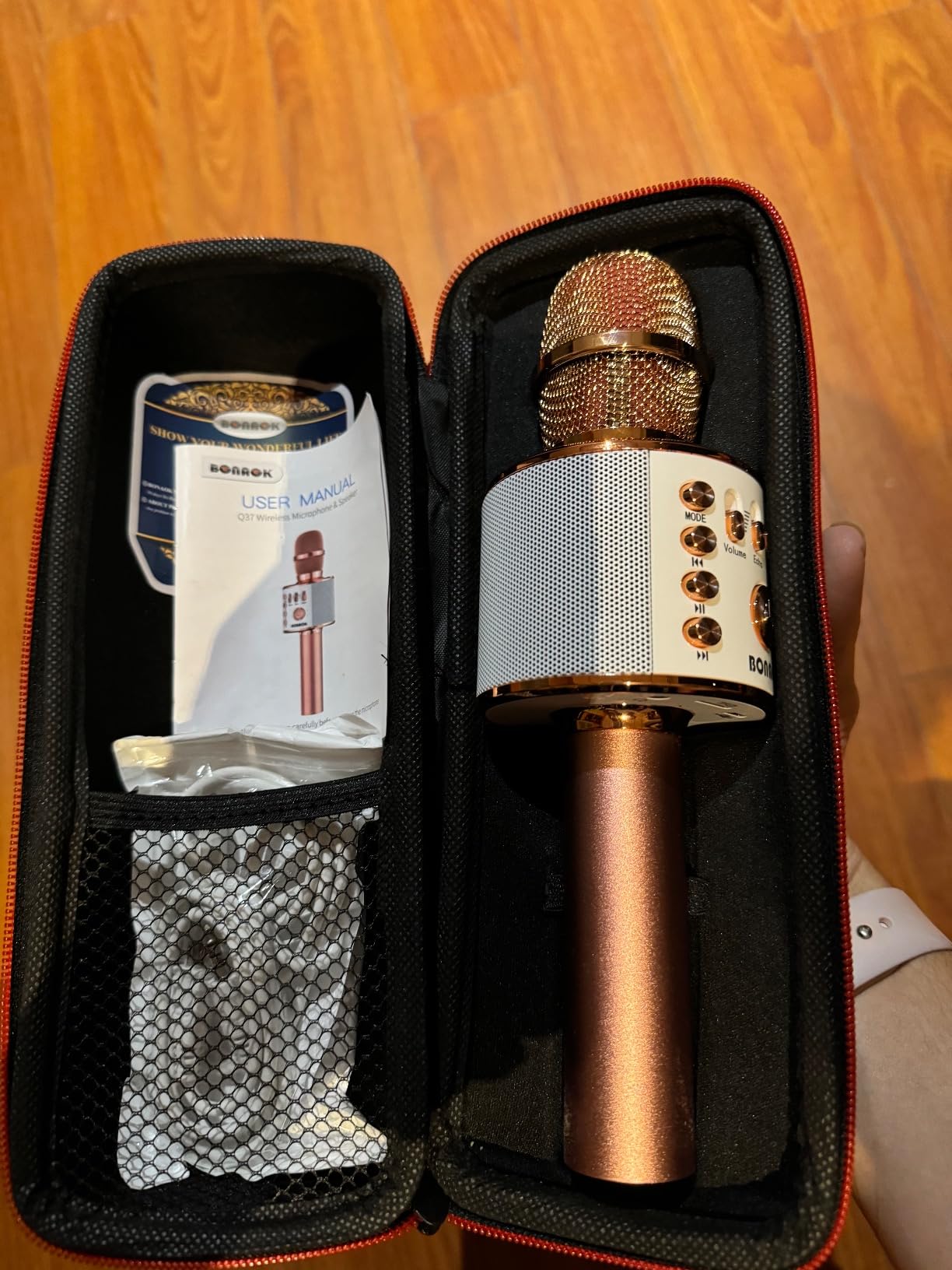 BONAOK Wireless Bluetooth Karaoke Microphone,3-in-1 Portable Handheld Karaoke Mic Speaker Machine Home Party Birthday for All Smartphones PC(Q37 Rose Gold) | Bluetooth 5.0, Echo Mode,Built-in Speaker, SD Card, for iPhone iPad, Handheld,Home Karaoke,Party,Gifts customer photo 1
