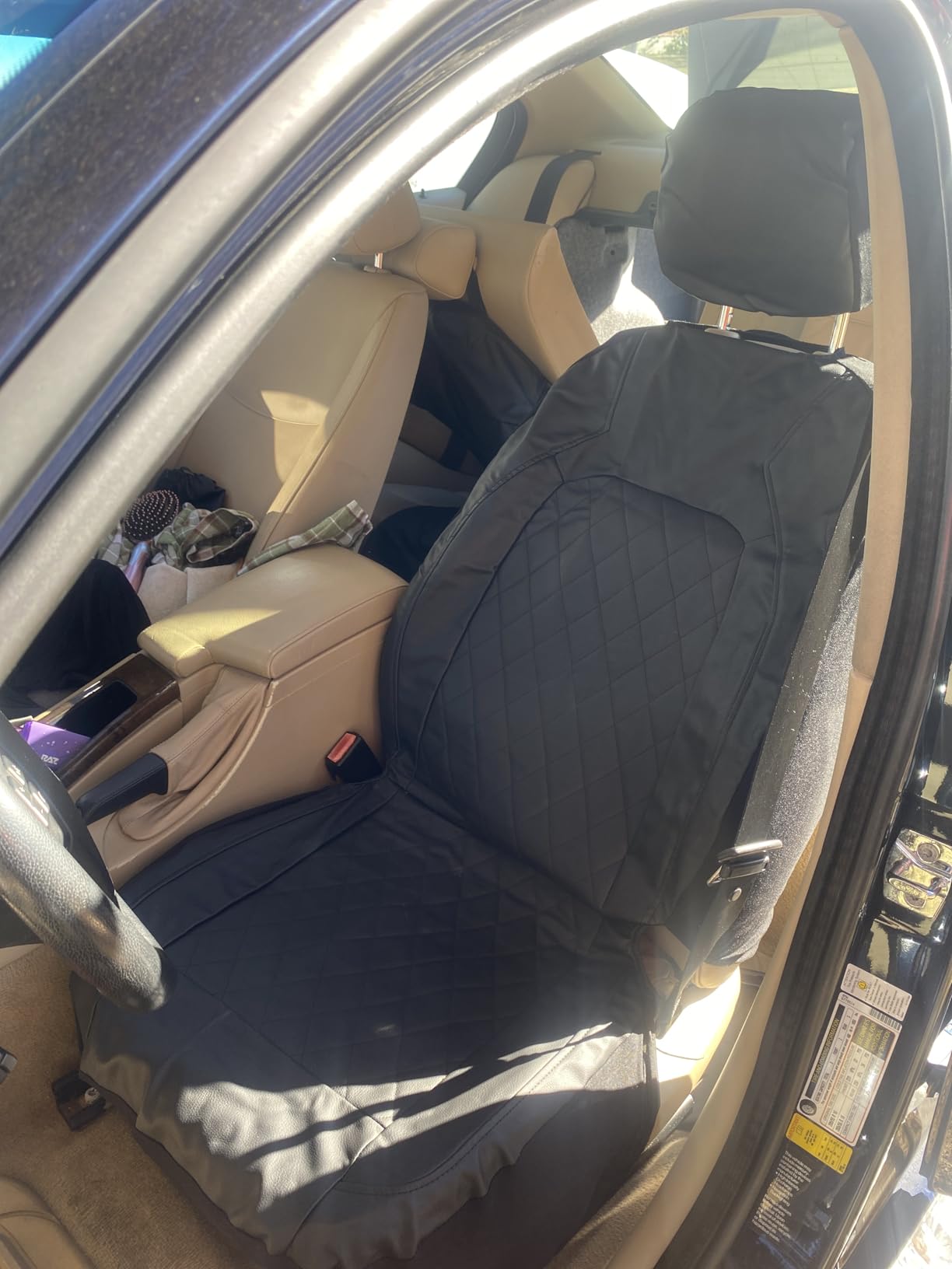 Universal Deluxe Pu Luxury Vinyl Faux Leather Car Seat Covers Full Set, Airbag Compatible, Breathable, Fit for Cars, Trucks, SUV (All Black) customer photo 1