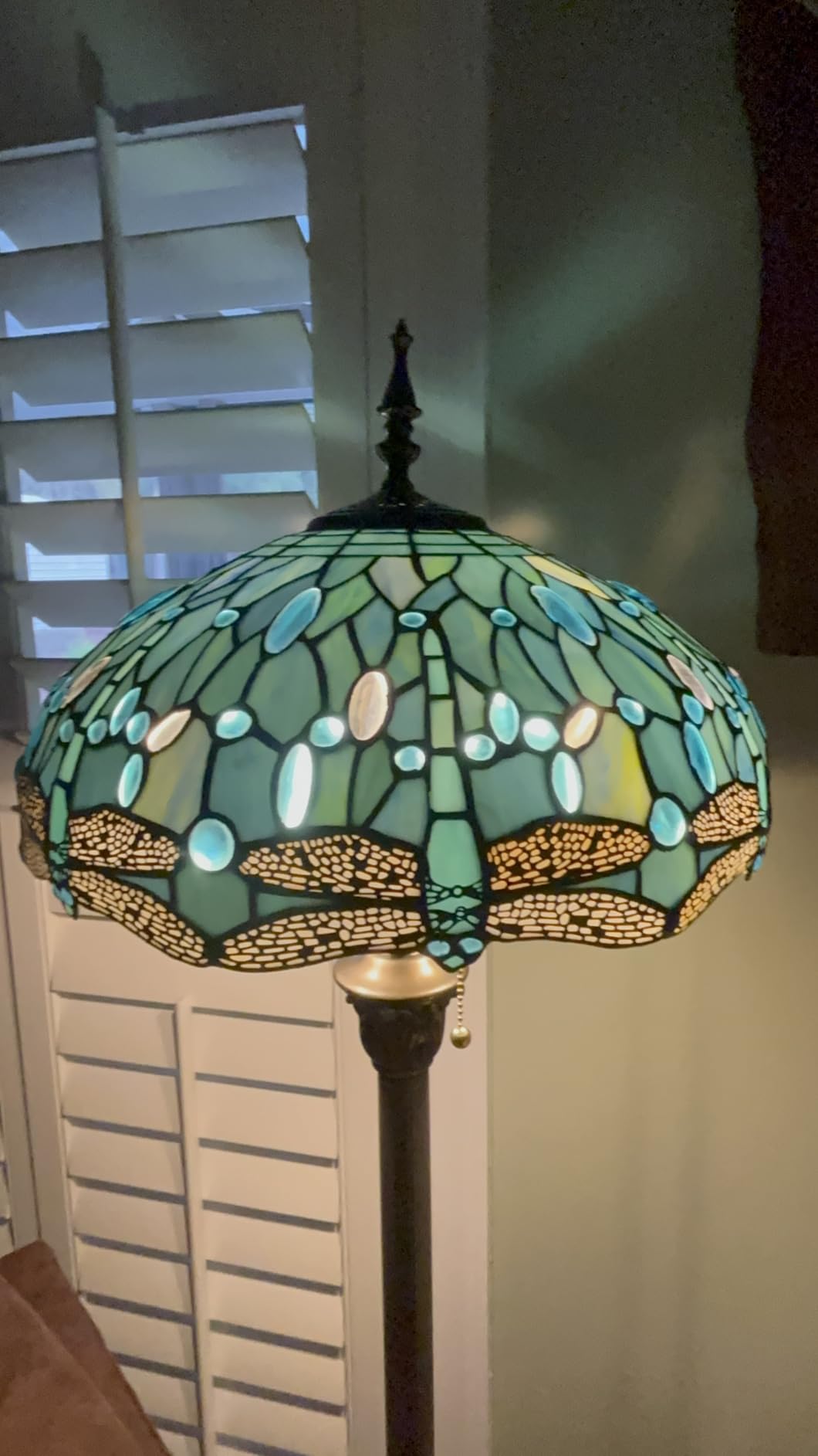 WERFACTORY Tiffany Floor Lamp Sea Blue Stained Glass Dragonfly Standing Reading Light 16X16X64 Inches Antique Pole Corner Lamp Decor Bedroom Living Room Home Office S147 Series customer photo 1