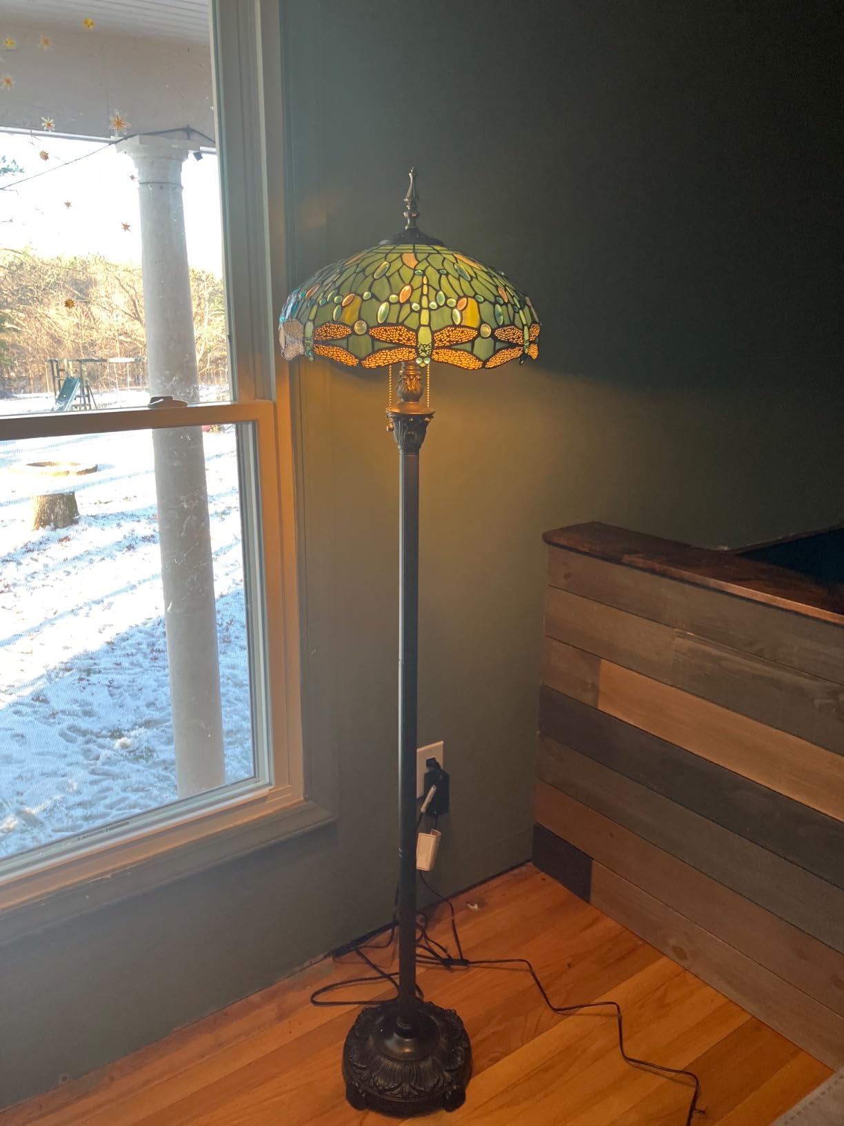 WERFACTORY Tiffany Floor Lamp Sea Blue Stained Glass Dragonfly Standing Reading Light 16X16X64 Inches Antique Pole Corner Lamp Decor Bedroom Living Room Home Office S147 Series customer photo 2