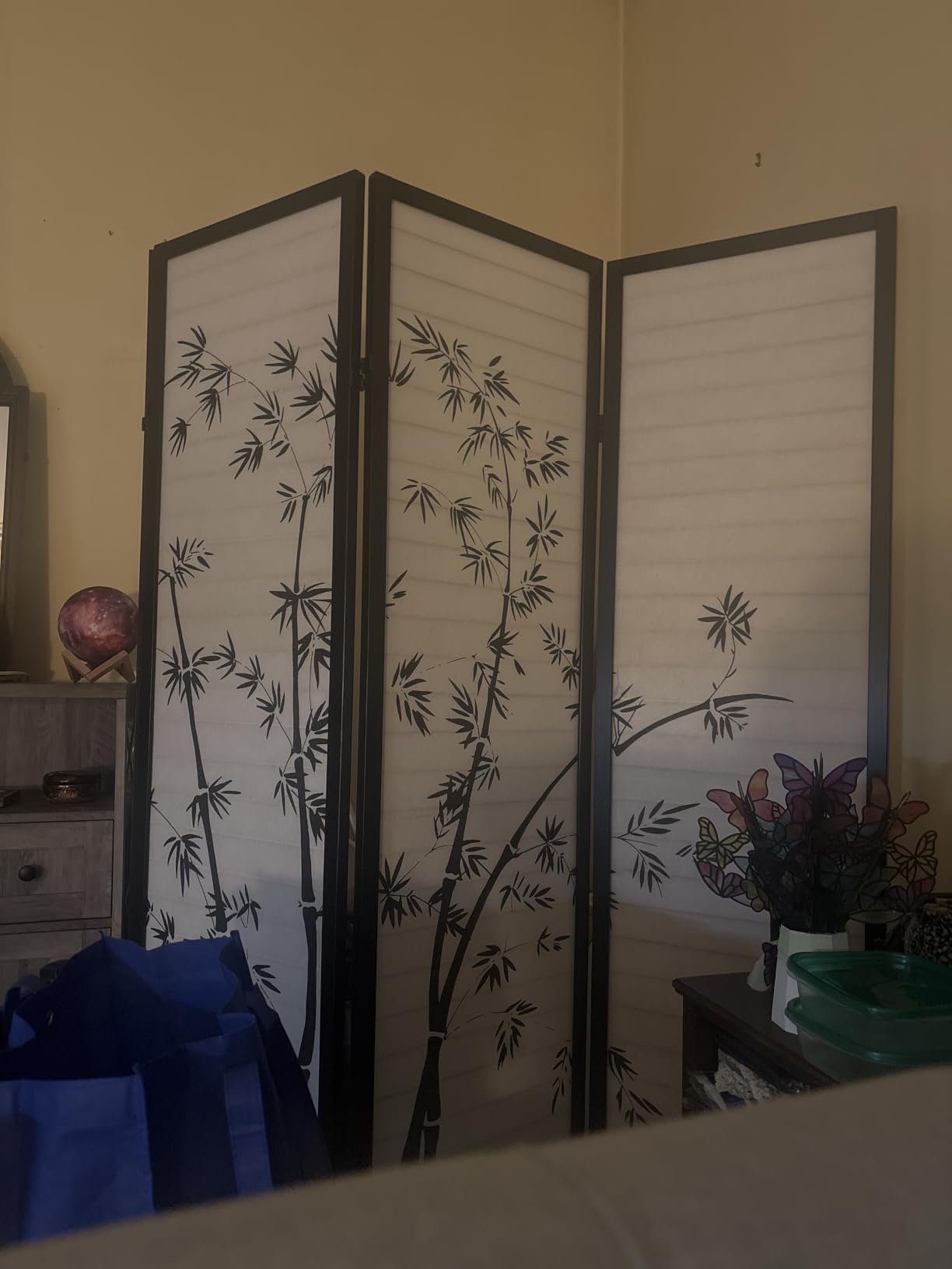 Roundhill Bamboo Print 4-Panel Framed Room Screen/Divider, black customer photo 2