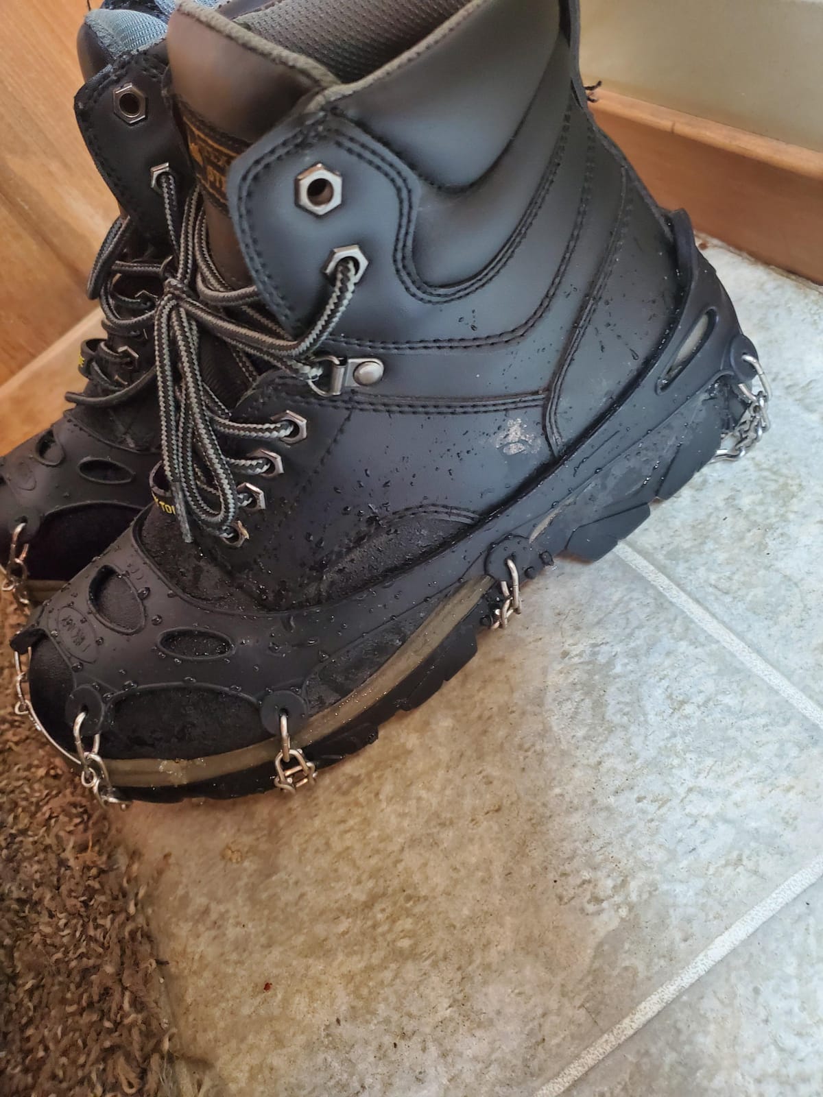 Upgraded Version of Walk Traction Ice Cleat Spikes Crampons,True Stainless Steel Spikes and Durable Silicone,Boots for Hiking On Ice & Snow Ground,Mountian. customer photo 1