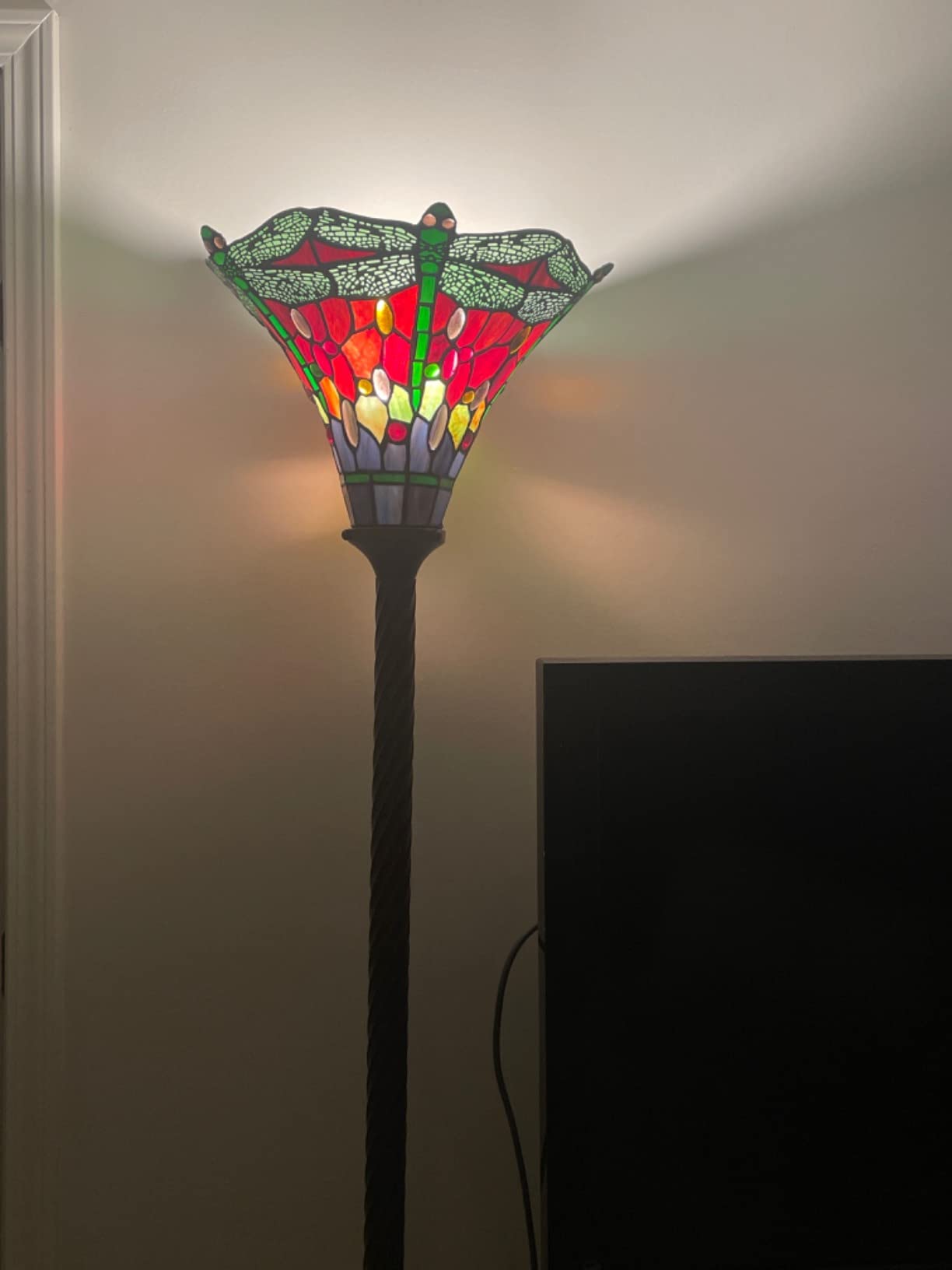 JONATHAN Y Dragonfly Tiffany Style Torchiere Floor Lamp 71