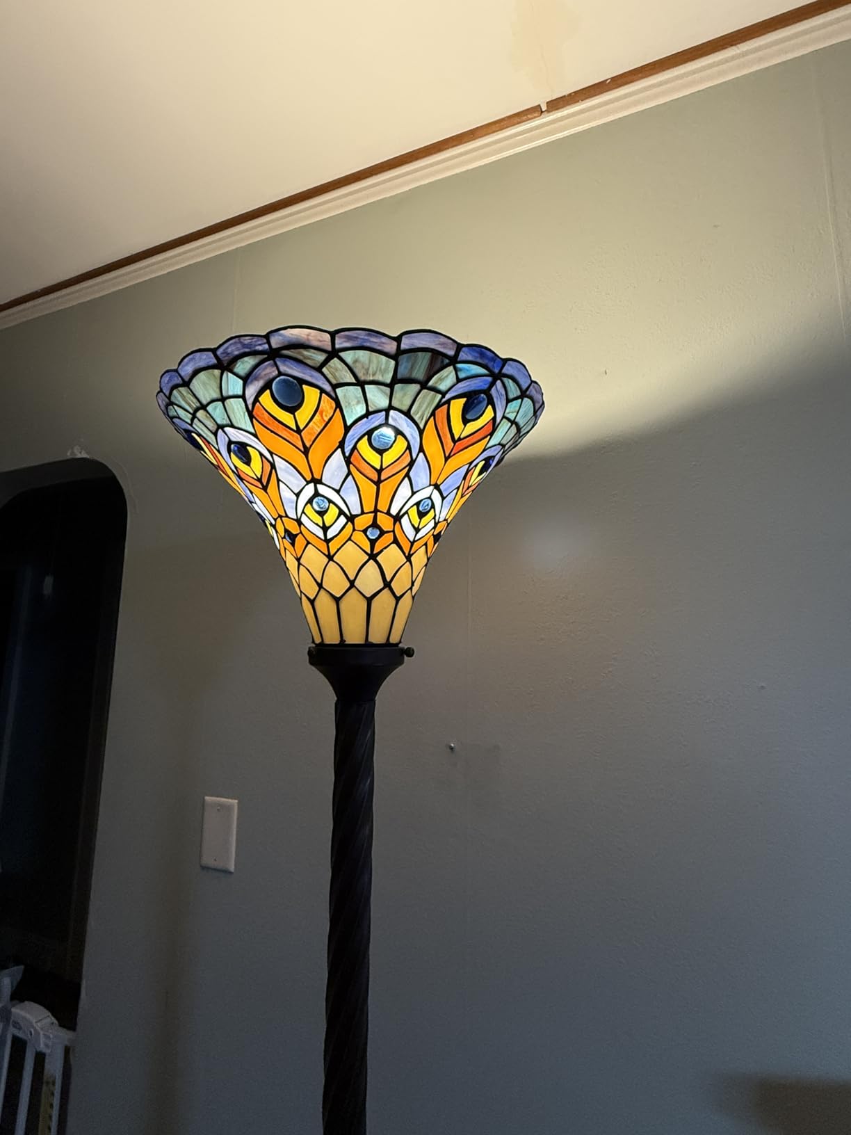 JONATHAN Y Peacock Tiffany-Style Stained Glass Torchiere Lamp 70