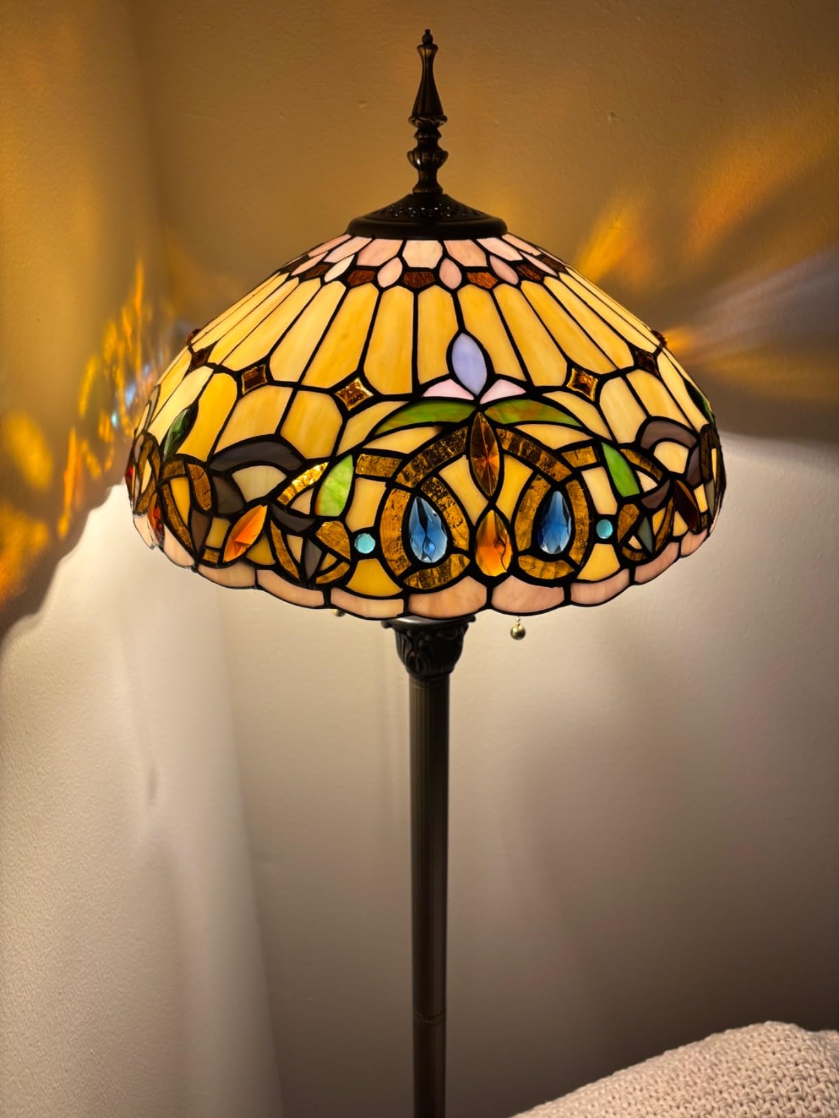 WERFACTORY Tiffany Floor Lamp Serenity Victorian Stained Glass Standing Reading Light 16X16X64 Inches Antique Pole Corner Lamp Decor Bedroom Living Room Home Office S021 Series customer photo 2