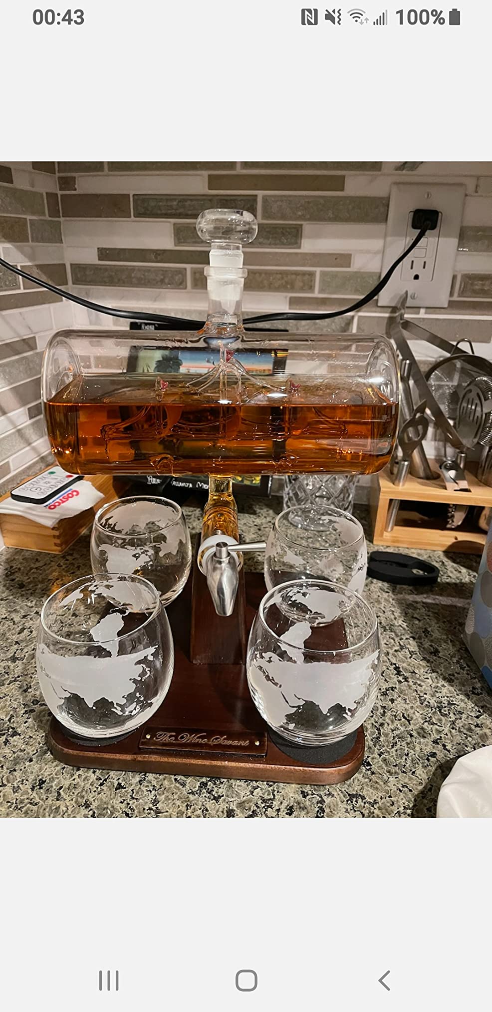 Whiskey Decanter Globe Set with 4 Etched Whiskey Glasses - for Liquor Scotch Bourbon Vodka, Gifts For Men - 1250ml Unique Ship Sails Set for Home Bar, Bourbon, Birthday Gift for Dad customer photo 1