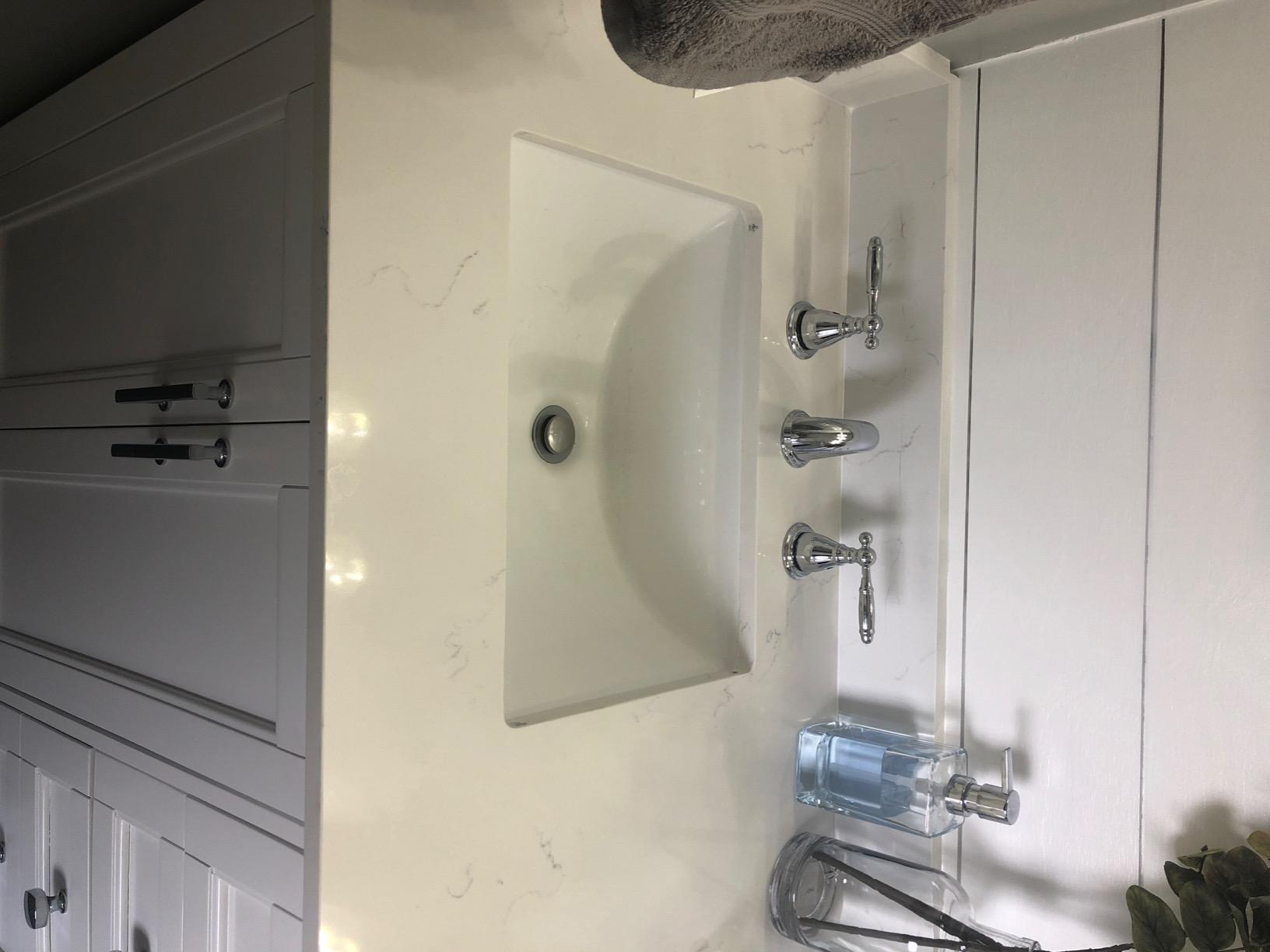 Phiestina 8 Inch 3 Holes Brushed Nickel Low Arc Widespread Bathroom Sink Faucet, 2 Handles Bathroom Faucet with Stainless Steel Pop Up Drain, WF008-4-BN customer photo 1