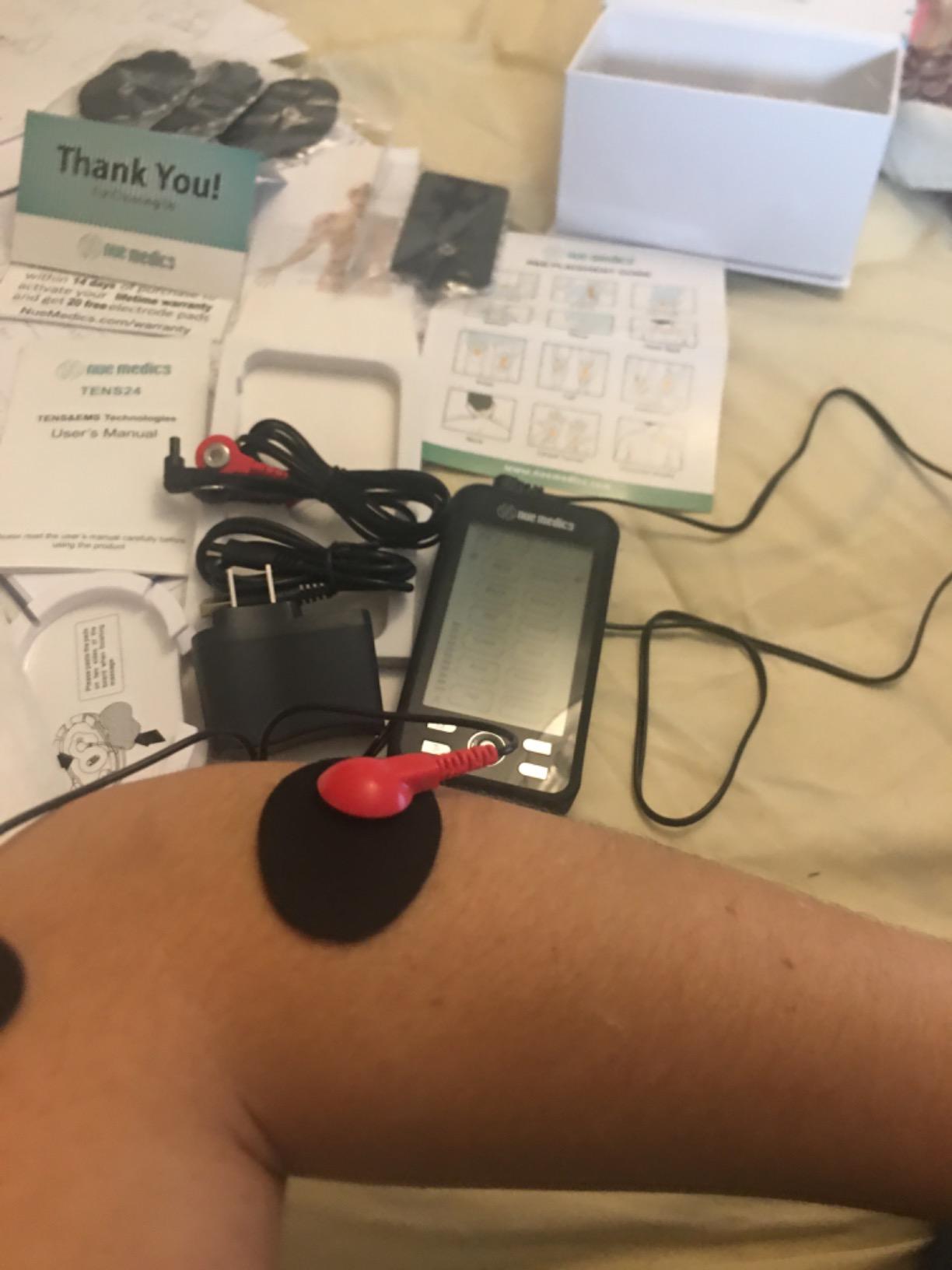 NueMedics Tens Unit Machine Pulse Massager for Pain Relief, 24 Massage Modes, Rechargeable Muscle Stimulator Device with 10 Pads customer photo 1