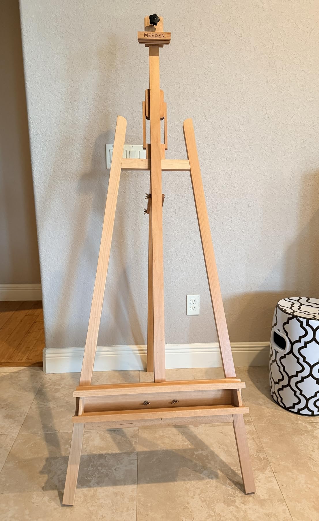 MEEDEN Large Painters Easel Adjustable Solid Beech Wood Artist Easel, Studio Easel for Adults with Brush Holder, Holds Canvas up to 48