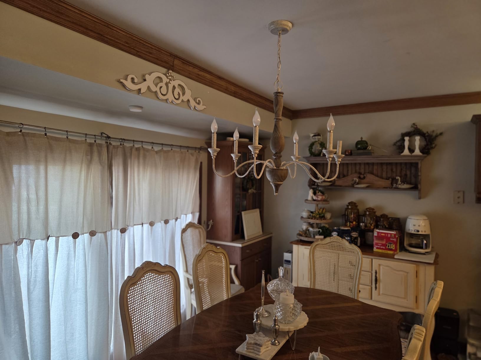 LNC French Country Chandeliers Wood 6 Lights Rust Arms for Dining, Bedroom, Living Room and Bathroom, Brown Lamp Body Size:D29.5 xH24.5 customer photo 1