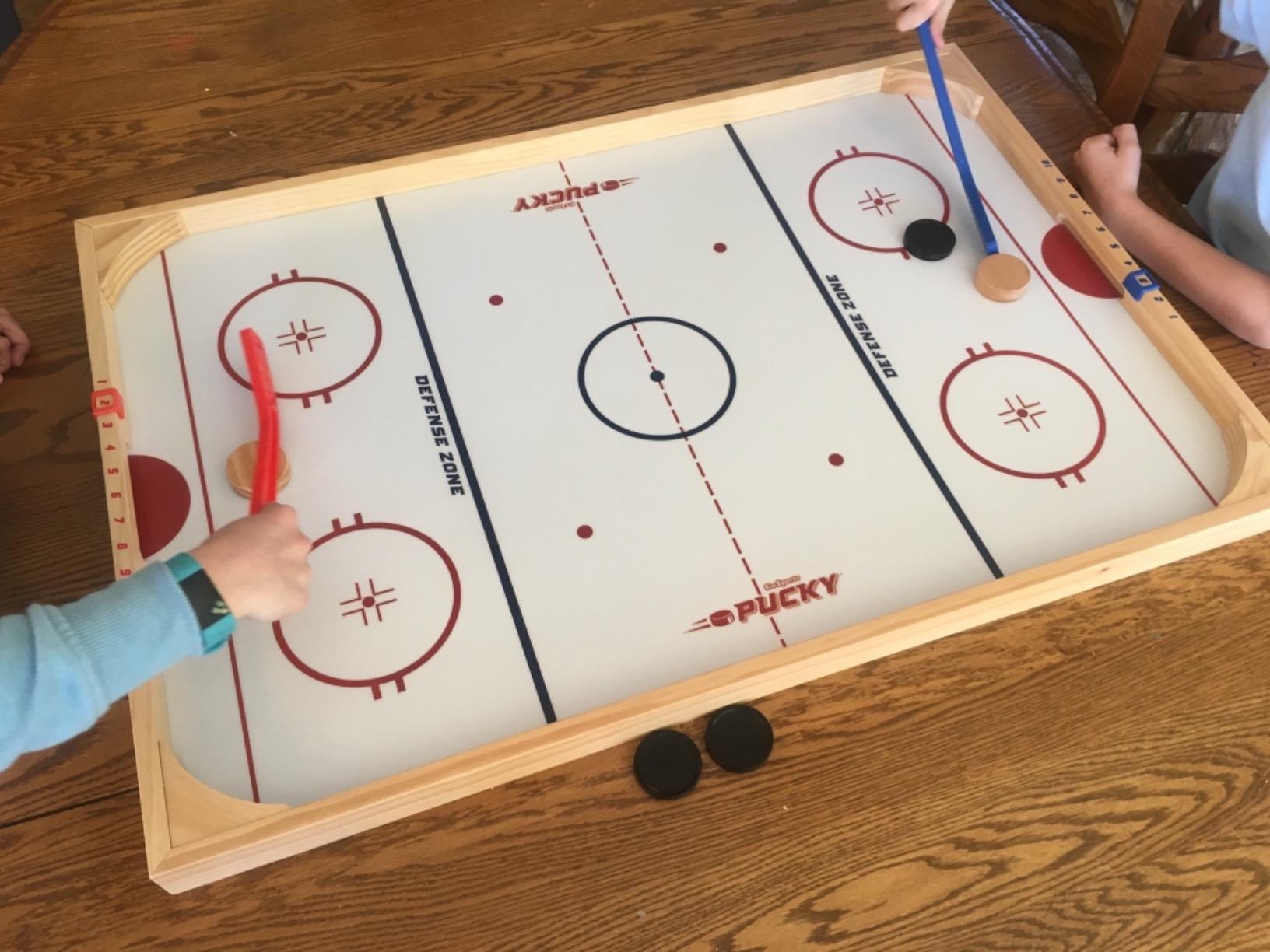 GoSports Hockey Ice Pucky Wooden Table Top Hockey Game for Kids & Adults - Includes 1 Game Board, 2 Hockey Sticks & 3 Pucks customer photo 2