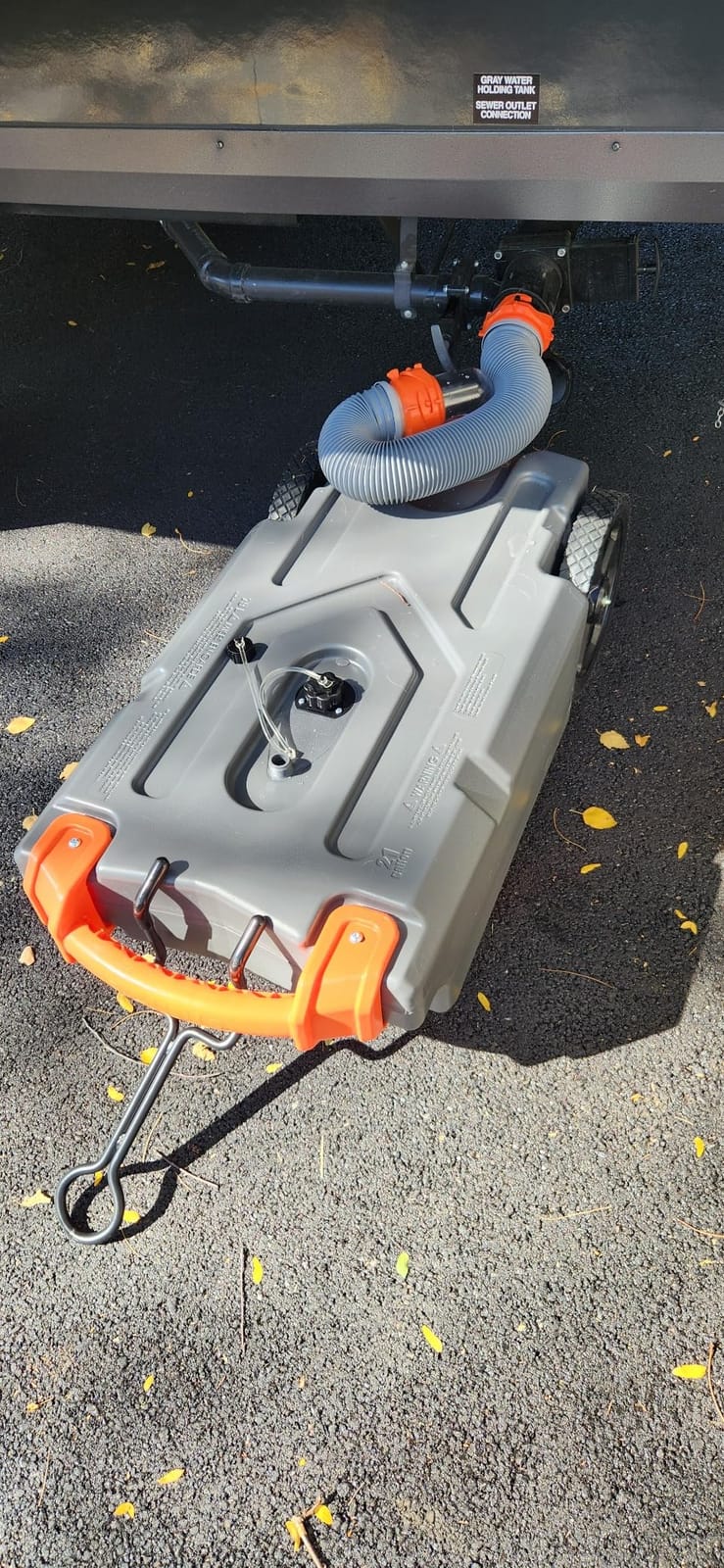 Camco Rhino 36-Gallon RV Tote Tank - Features Large Heavy-Duty No-Flat Wheels & Built-in Gate Valve - Removable Steel Tow Adapter, 3' Sewer Hose & More RV Accessories (39006) customer photo 1