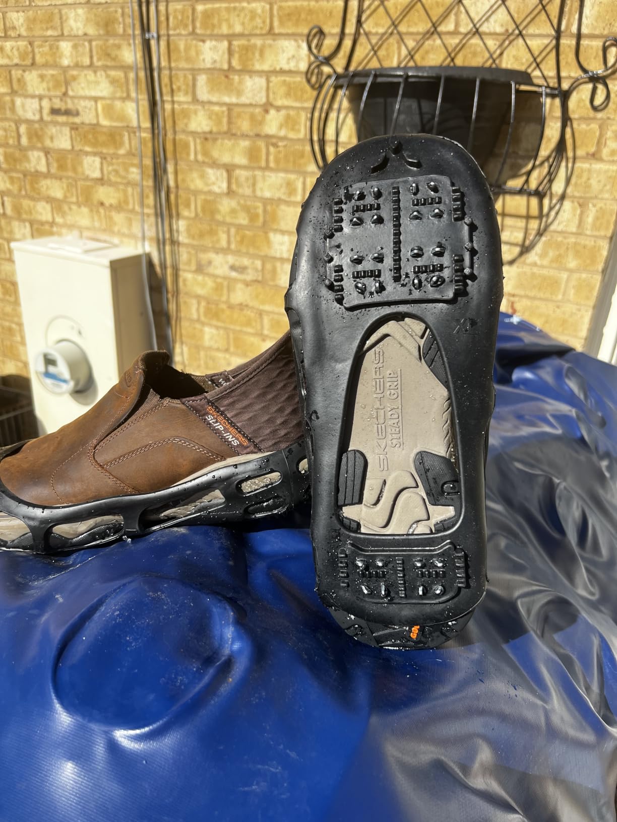 Ice Cleats Snow Traction Cleats Crampon for Walking on Snow and Ice Non-Slip Overshoe Rubber Anti Slip Crampons Slip-on Stretch Footwear for Winter Walking Hiking Shoveling customer photo 2
