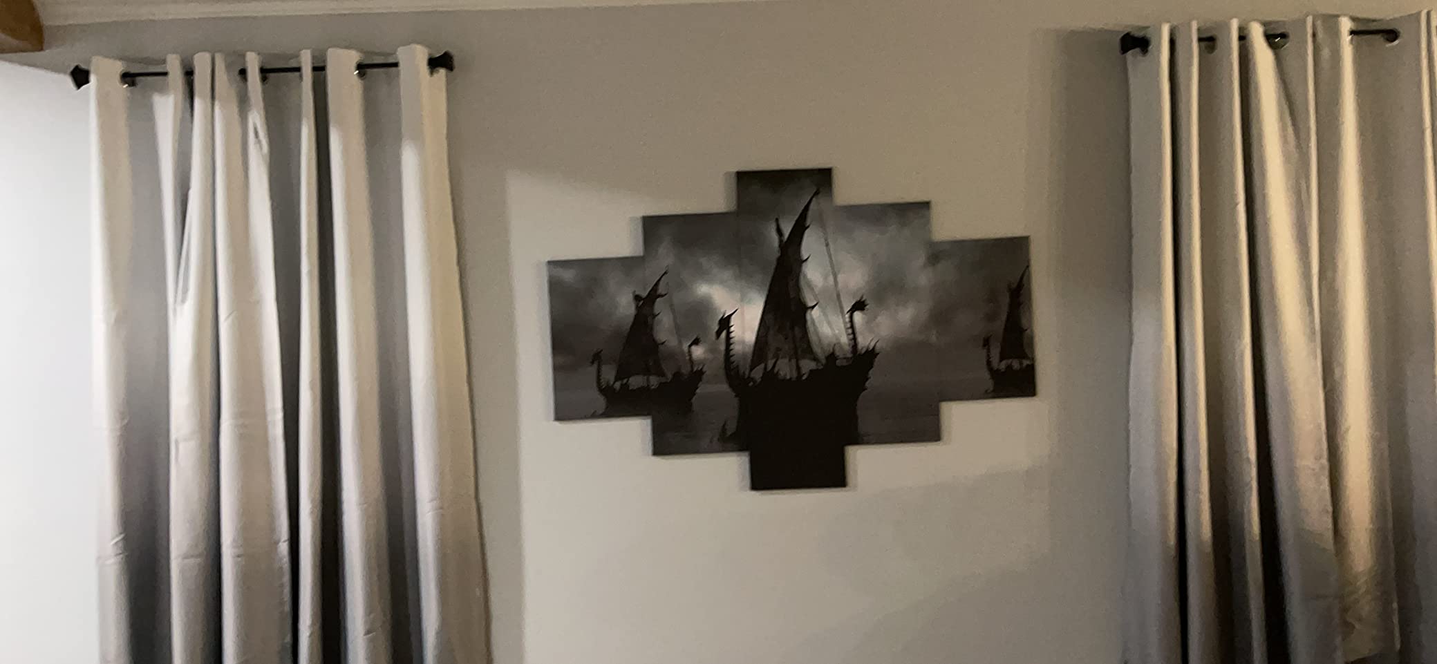 Pirate Ship Pictures Wall Decor Fantasy Seascape Painting Premium Quality Artwork Giclee Multi Panel Prints on Canvas Boat Wall Art Modern House Decor Framed Gallery-Wrapped Ready to Hang(50''Wx24''H) customer photo 2