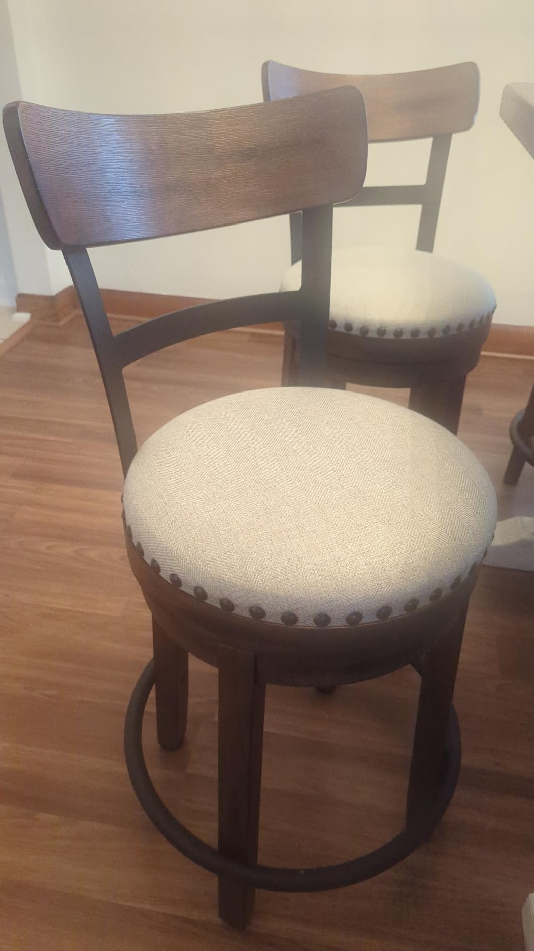 Signature Design by Ashley Valebeck Counter Height Bar Stool, Brown | Rustic-industrial wood and metal stool, Cushioned comfort, Tailored nailhead trim, Smooth 360-degree swivel customer photo 1