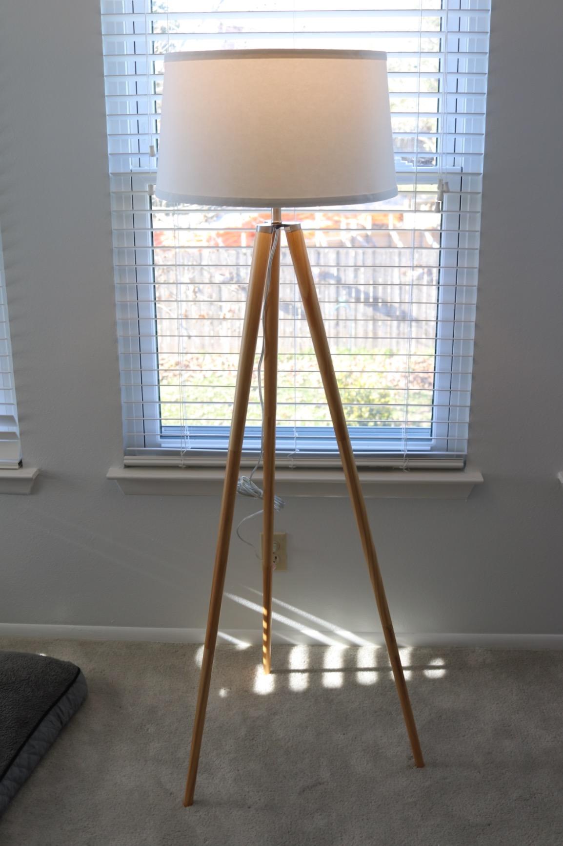 Brightech Emma LED Floor Lamp, Tall Lamp with Wood Legs, Mid-Century Modern Standing Lamp for Bedroom Reading, Tripod Lamp for Living Rooms & Offices, Great Living Room Decor - Walnut Brown customer photo 2