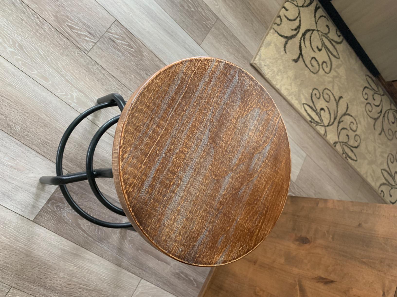 LOKKHAN Vintage Industrial Bar Stool-Rustic Swivel Barstools-Round Wood Metal Base-Kitchen Counter Height Adjustable Pipe Stool-Cast Steel Chairs 20-27 Inch (Set of 2) customer photo 1