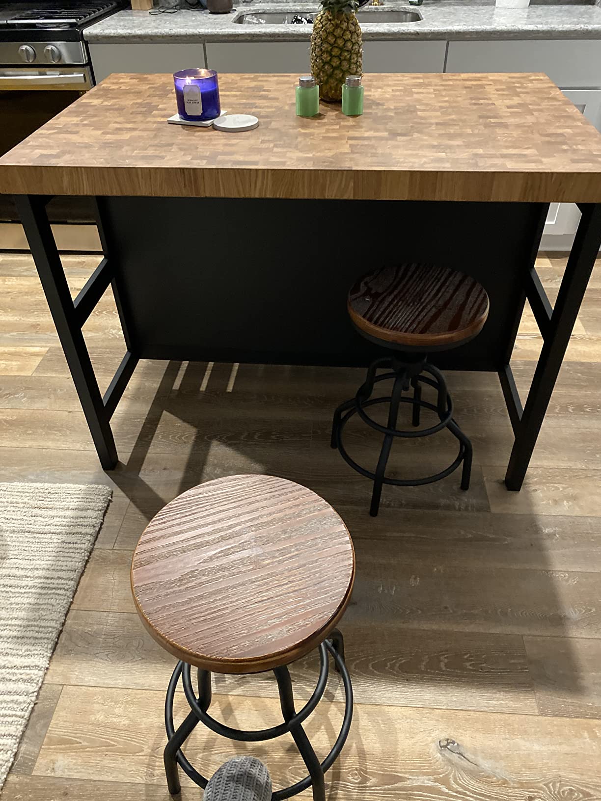 LOKKHAN Vintage Industrial Bar Stool-Rustic Swivel Barstools-Round Wood Metal Base-Kitchen Counter Height Adjustable Pipe Stool-Cast Steel Chairs 20-27 Inch (Set of 2) customer photo 2