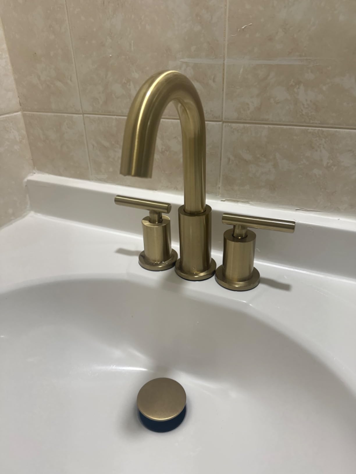 TRUSTMI Brushed Gold Bathroom Faucet 3 Hole 8 Inch Widespread, Swivel Spout customer photo 1