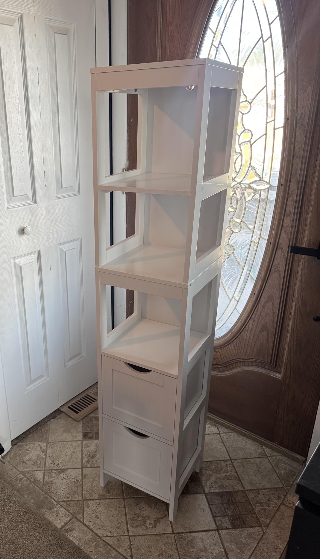 VASAGLE Bathroom Floor Cabinet, 2 Drawers, 55.7”H, White customer photo 2