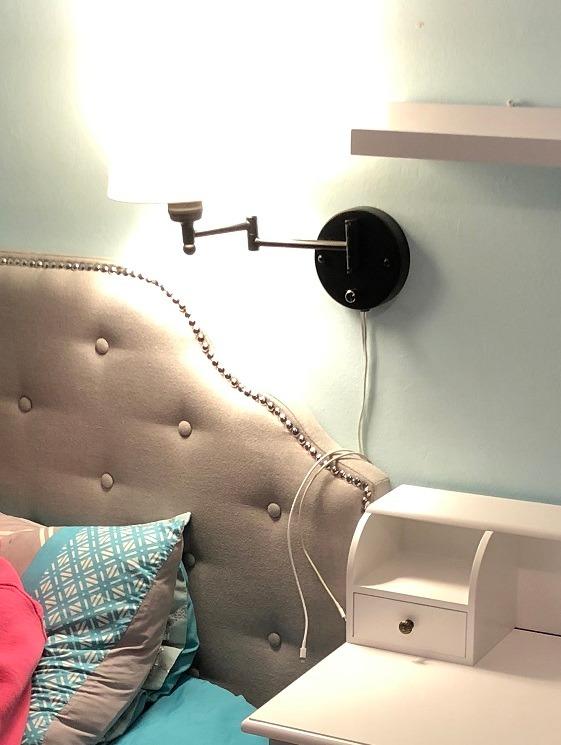 Swing Arm Wall Lamp Plug in Wall Mount Opaque Ivory Linen Shade 40W 2-Way Cord Covers(1 Light) customer photo 1
