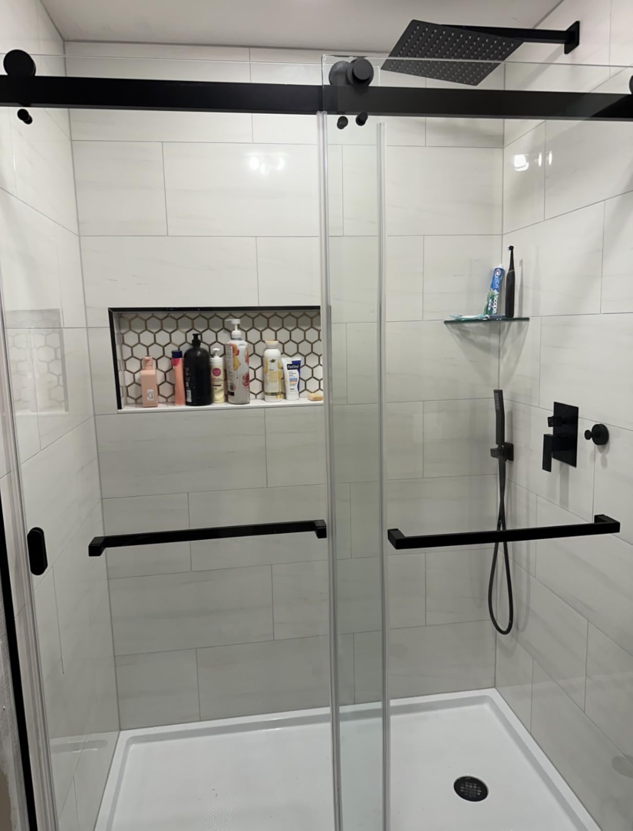 gotonovo Shower Faucet Set with Handheld Spray Matte Black,10'' Head | SUS304 Rainfall Shower Head and Handle Set System Fixture,Pressure Balance Valve Trim Kit,Single Handle,Wall Mount,All Metal customer photo 1