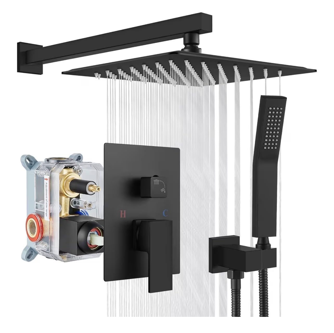 gotonovo Shower Faucet Set with Handheld Spray Matte Black,10'' Head | SUS304 Rainfall Shower Head and Handle Set System Fixture,Pressure Balance Valve Trim Kit,Single Handle,Wall Mount,All Metal customer photo 2