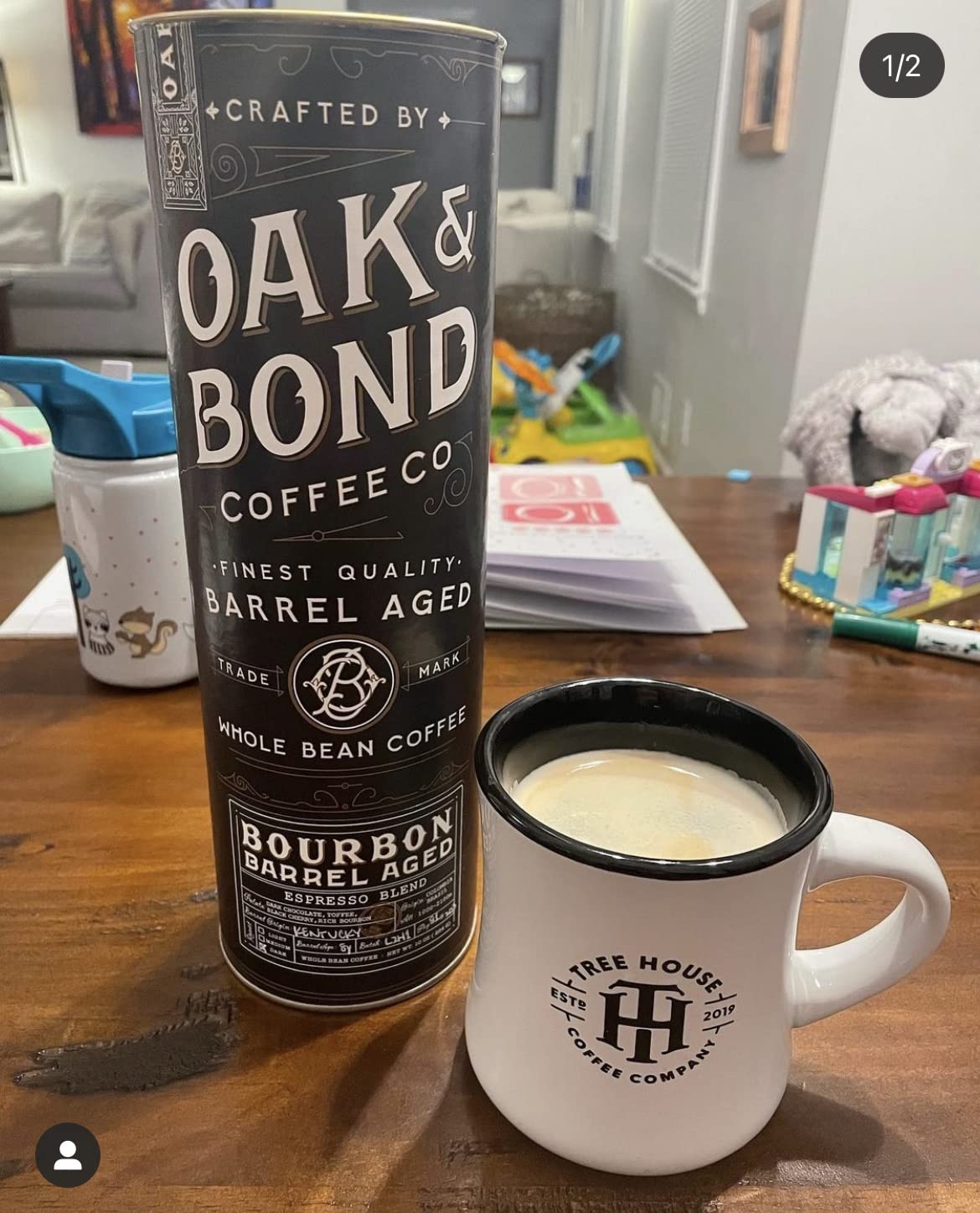 Espresso Bourbon Barrel Aged Coffee, Colombia & Brazil Blend, Whole Bean Arabica, Dark Roast w/Chocolate, Black Cherry, Toffee, Rich Kentucky Bourbon & Oak Flavors by Oak & Bond Coffee Co. - 10oz. customer photo 2