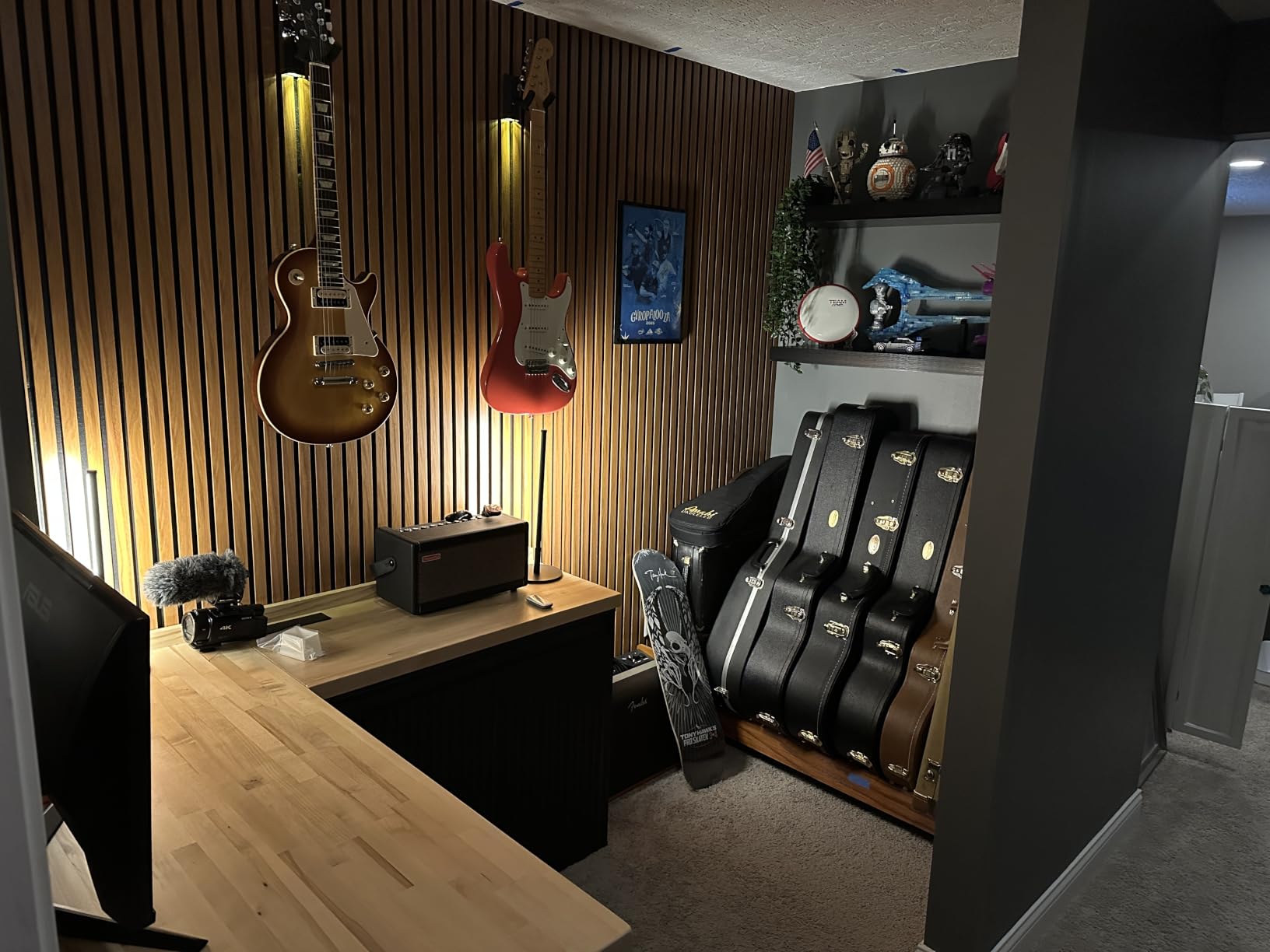 MuzicLight LED Guitar Wall Mount Hanger, 5 Color Lighted Guitar Display for Bedroom, Practice Room & Home Studio customer photo 2