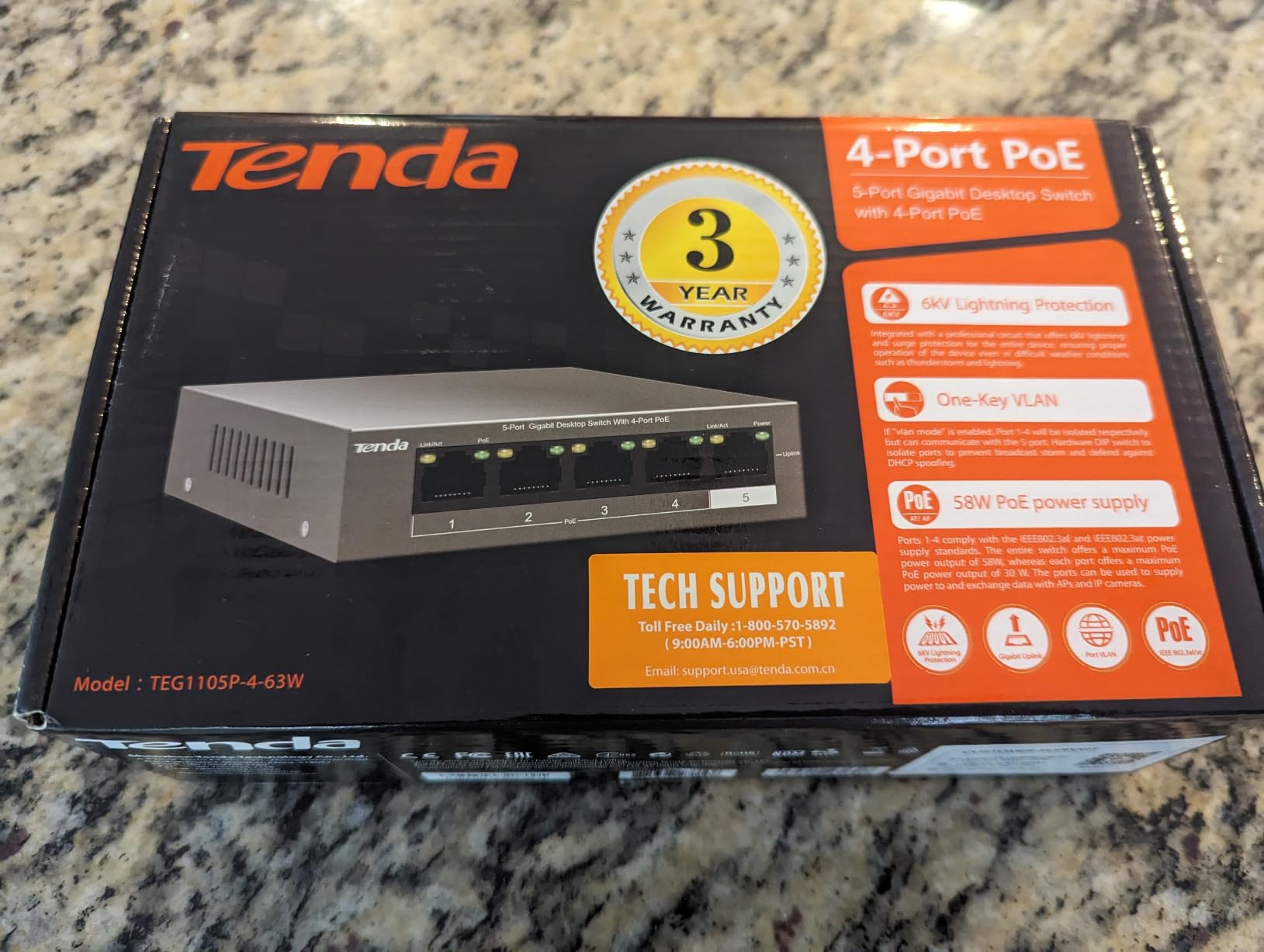 Tenda 5 Port PoE Switch, Ethernet Switch 4 Port PoE+@63W & Gigabit Uplink customer photo 2