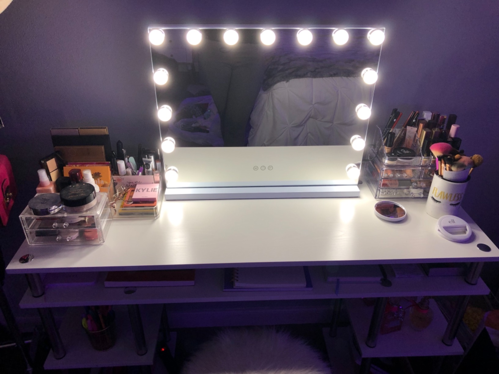 FENCHILIN Vanity Mirror with Lights, Hollywood Lighted Makeup Mirror with 15 Dimmable LED Bulbs for Dressing Room & Bedroom, Slim Metal Frame Design, Tabletop White customer photo 2