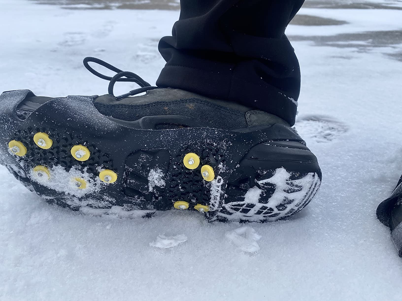 EONPOW Ice Grips, Ice & Snow Grips Cleat Over Shoe/Boot Traction Cleat Rubber Spikes Anti Slip 10 Steel Studs Crampons Slip-on Stretch Footwear customer photo 1