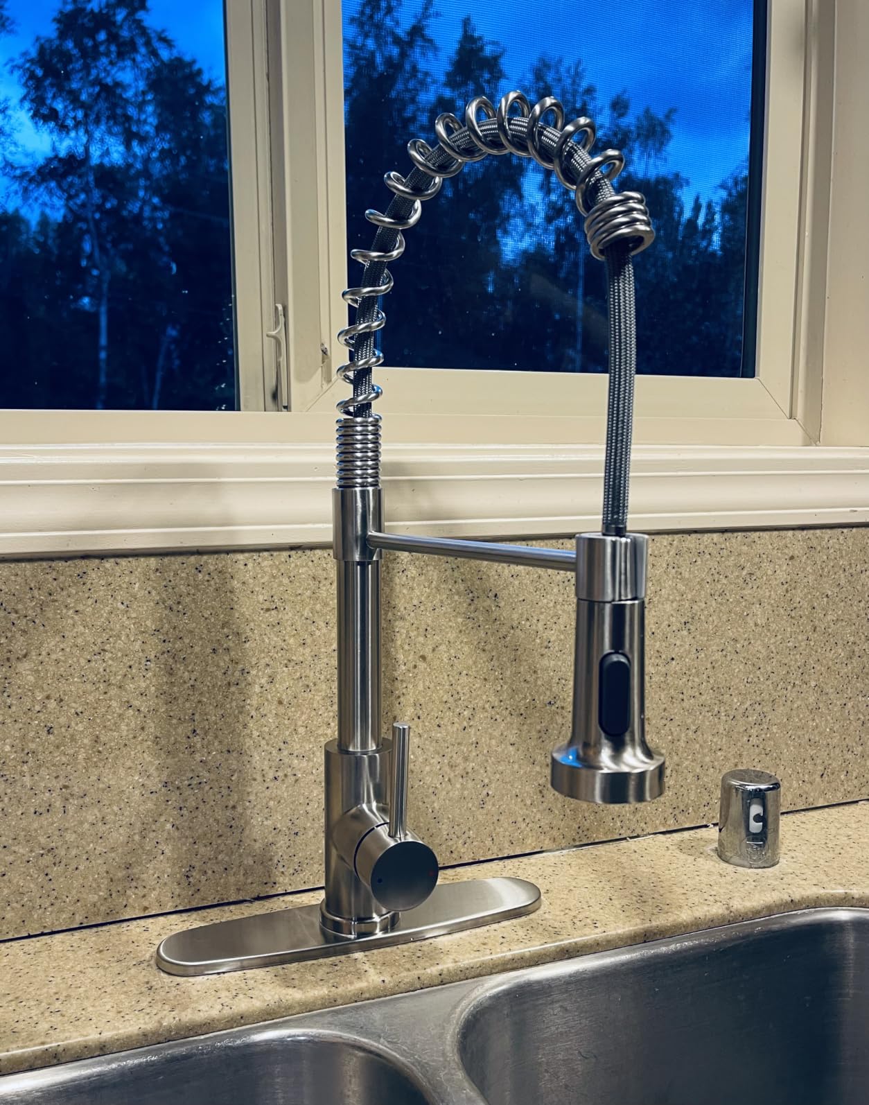 Kitchen Faucet with Pull Down Sprayer Matte Black | 1 Handle Spring Sink Faucets, Lead-Free NSF Certified Stainless Steel,1 or 3-Hole Deck Plate,Farmhouse, RV, Bar, Laundry Room customer photo 1
