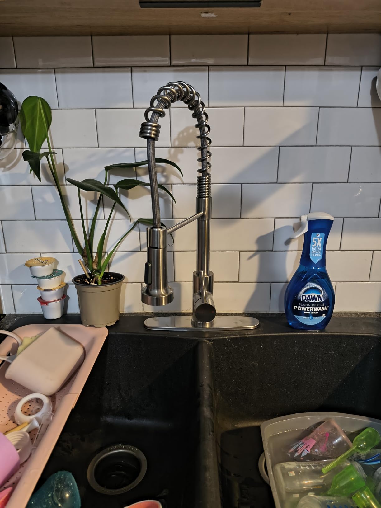 Kitchen Faucet with Pull Down Sprayer Matte Black | 1 Handle Spring Sink Faucets, Lead-Free NSF Certified Stainless Steel,1 or 3-Hole Deck Plate,Farmhouse, RV, Bar, Laundry Room customer photo 2