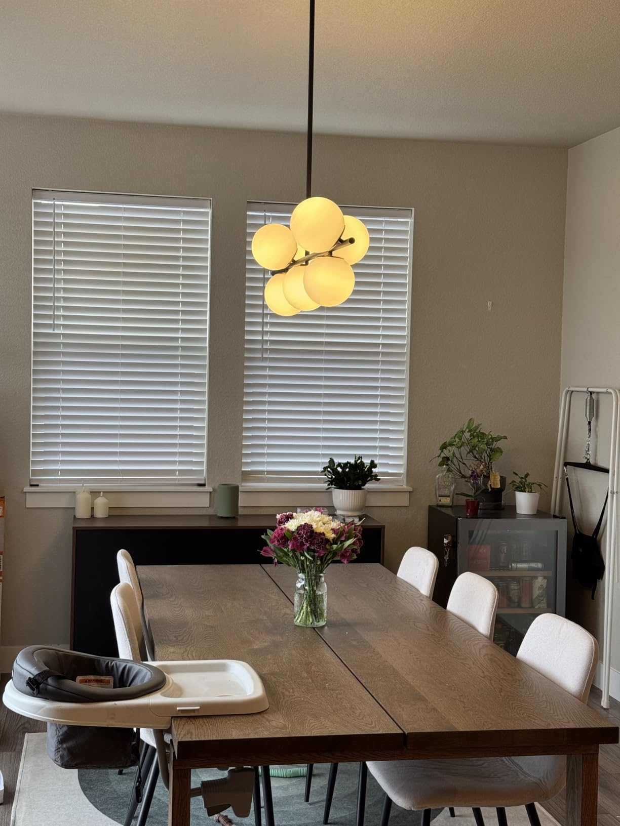KCO Lighting Modern Brass Linear Chandelier Pendant Light 7-Lights Gold and White Glass Pendant Lighting Mid Century Globe Dining Light Fixture for Living Room Kitchen customer photo 2