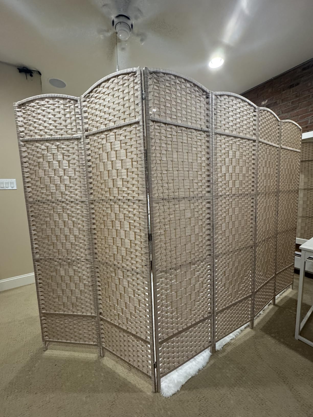6 Panel Folding Room Divider,Woven Privacy Screen,Light Beige customer photo 1